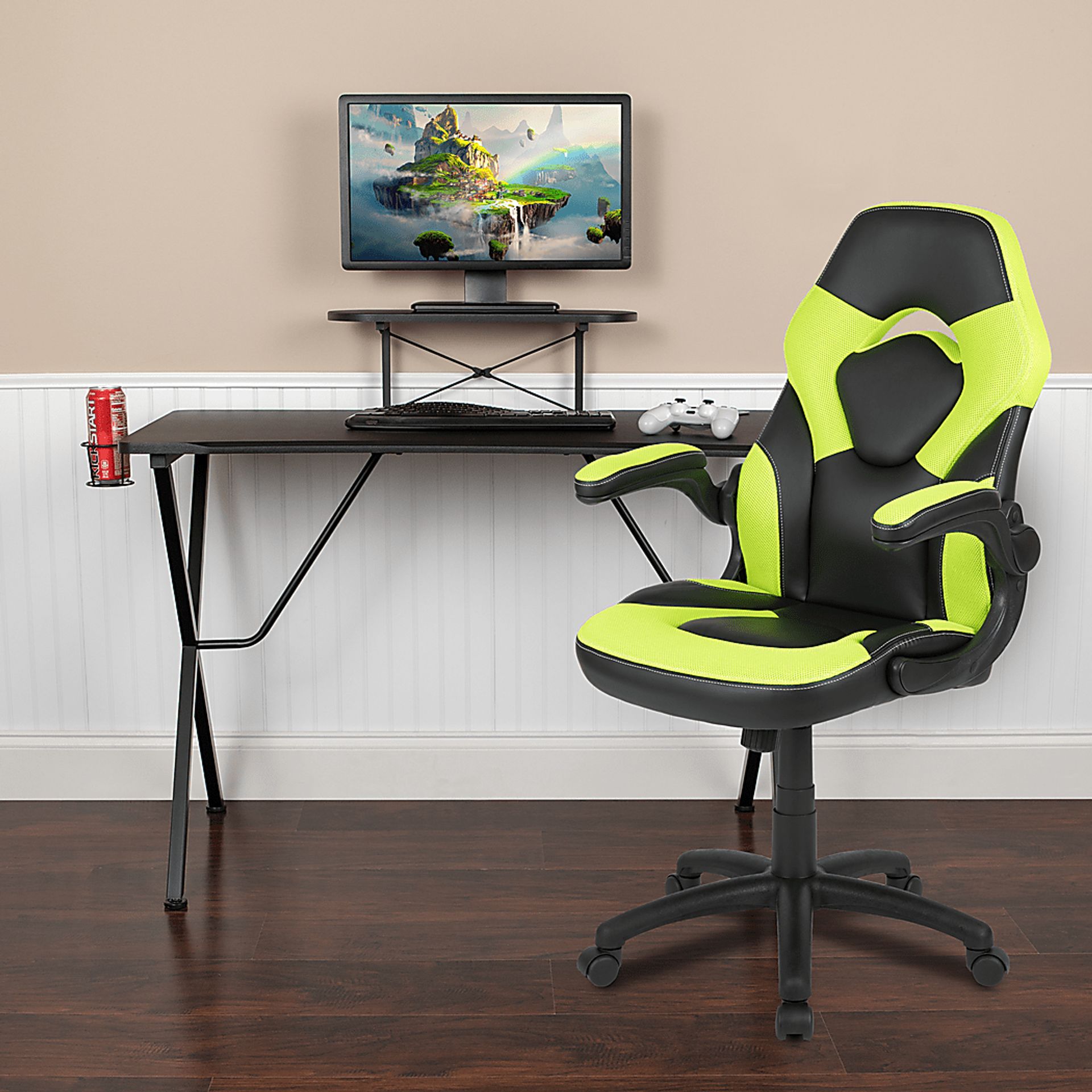 Gerro Black/Lime PC Gaming Desk and Chair Set - Image 2