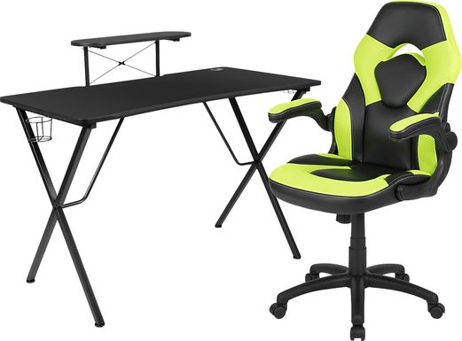 Gerro Black/Lime PC Gaming Desk and Chair Set