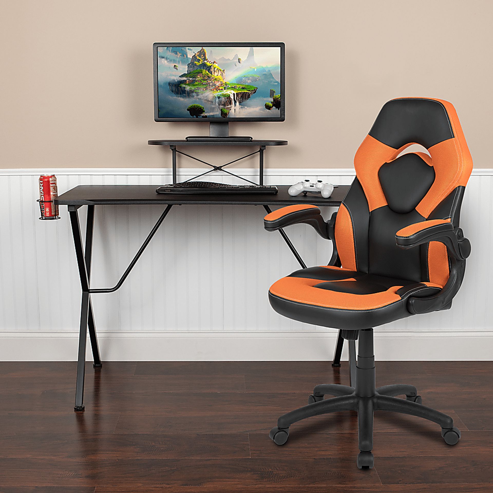 Gerro Black/Orange PC Gaming Desk and Chair Set - Image 2