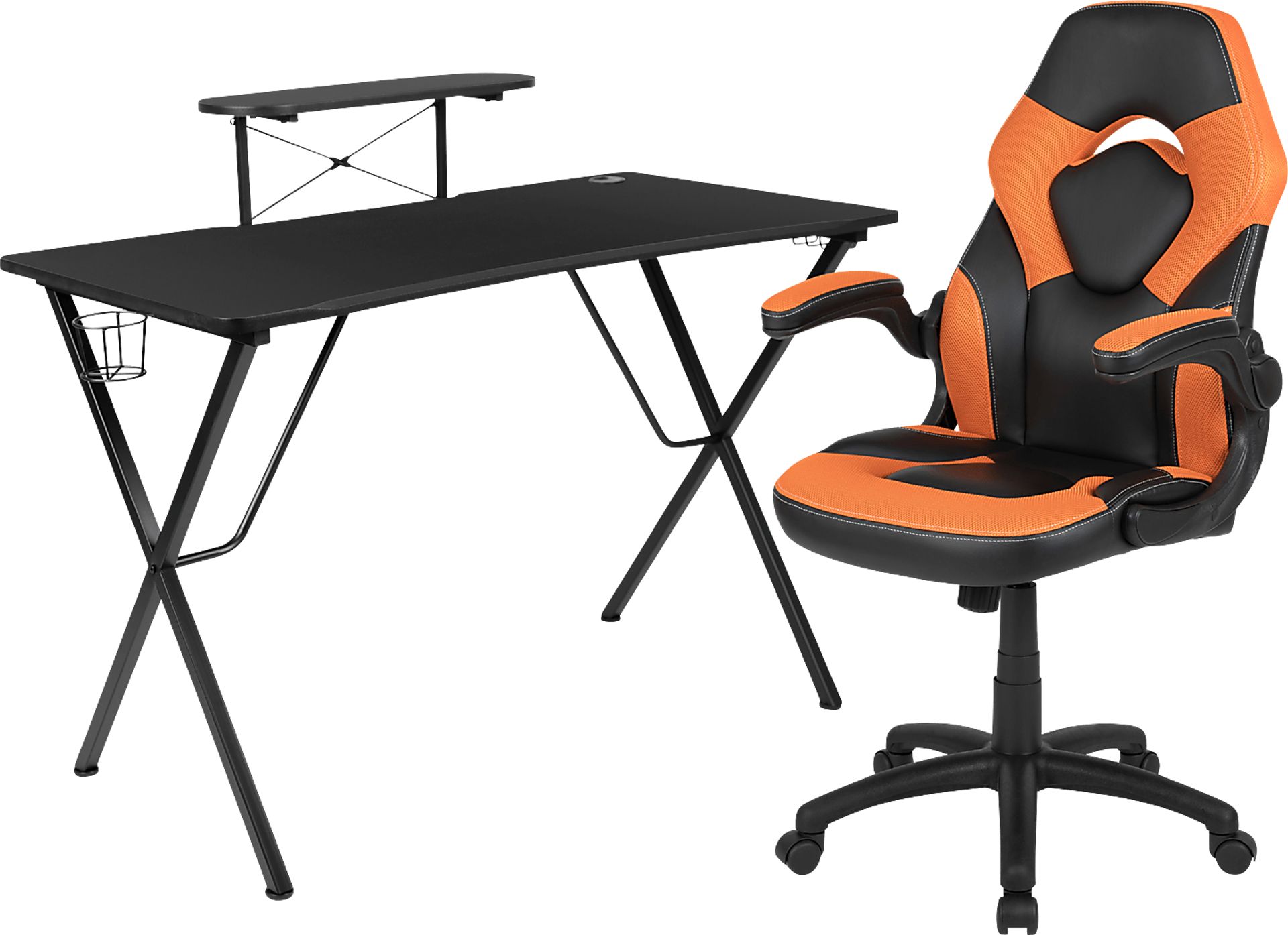 Gerro Black/Orange PC Gaming Desk and Chair Set - Image 1