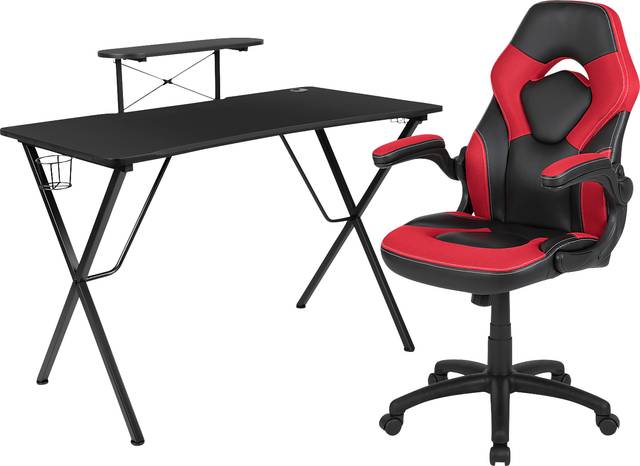 Gerro Black/Red PC Gaming Desk and Chair Set - Thumbnail - Image 1