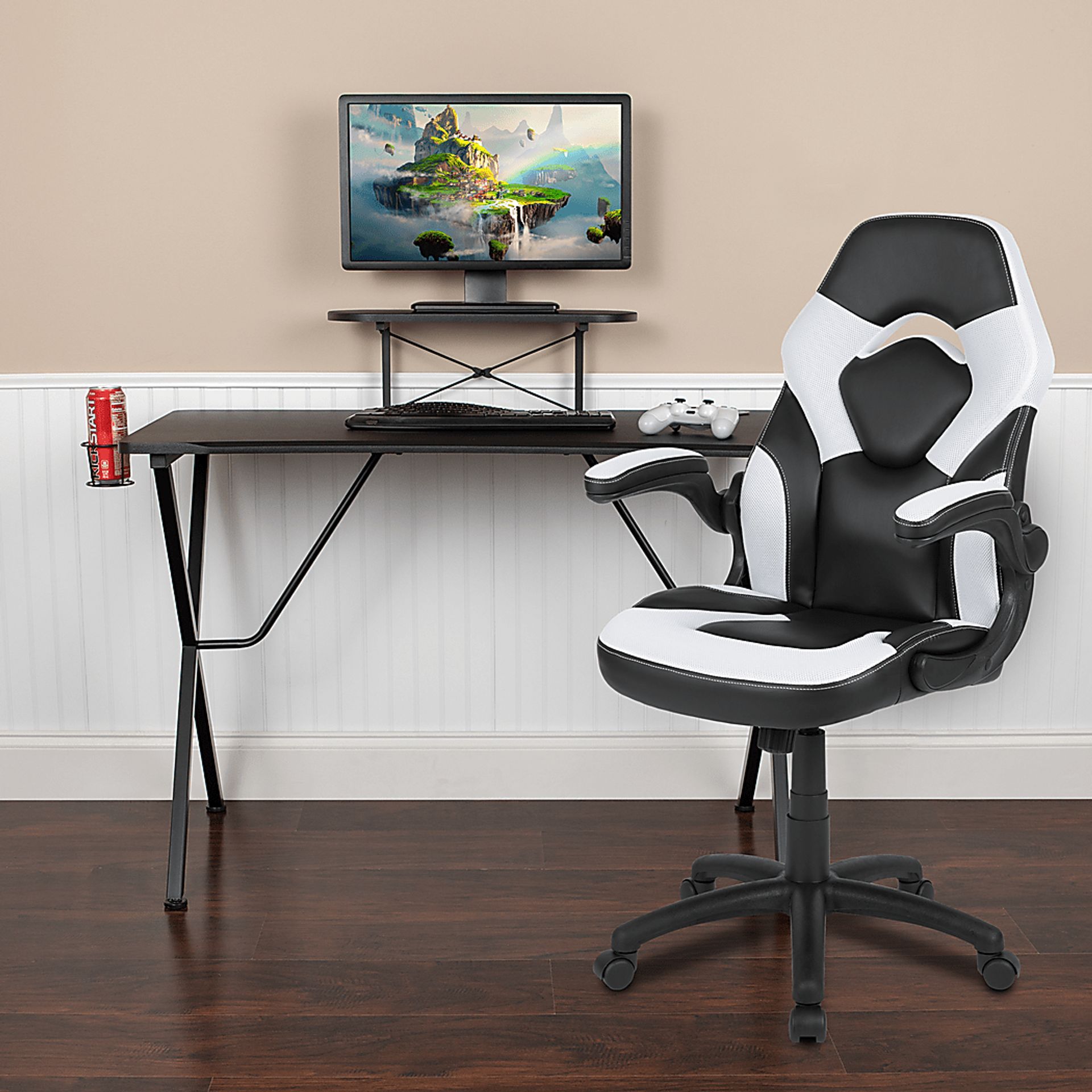Gerro Black/White PC Gaming Desk and Chair Set - Image 2
