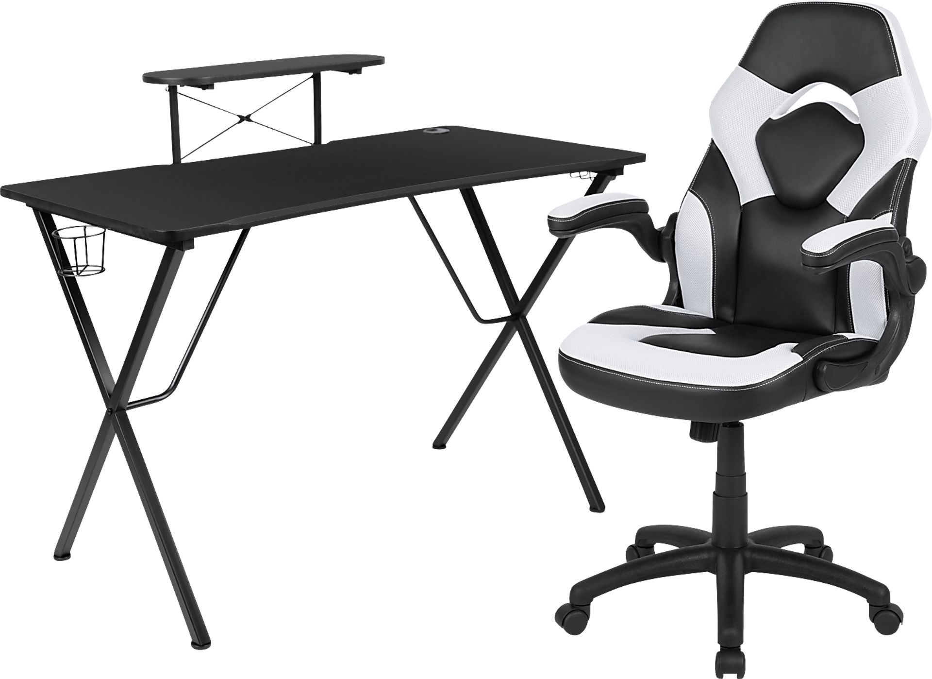 Gerro Black/White PC Gaming Desk and Chair Set - Image 1