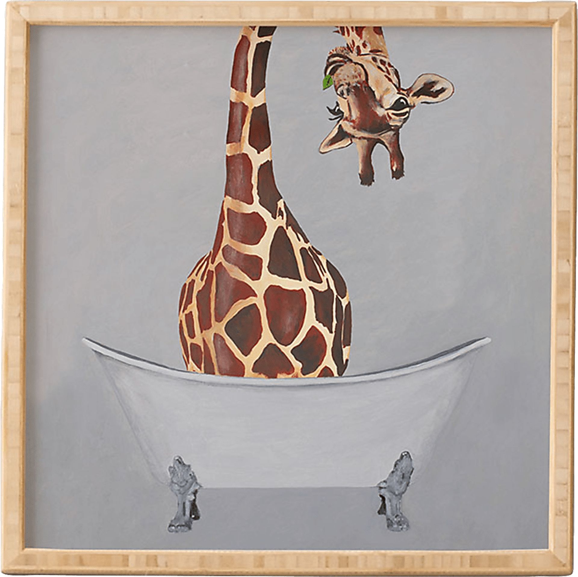 Kids Giraffe Bath Gray Framed Wall Art - Image 1