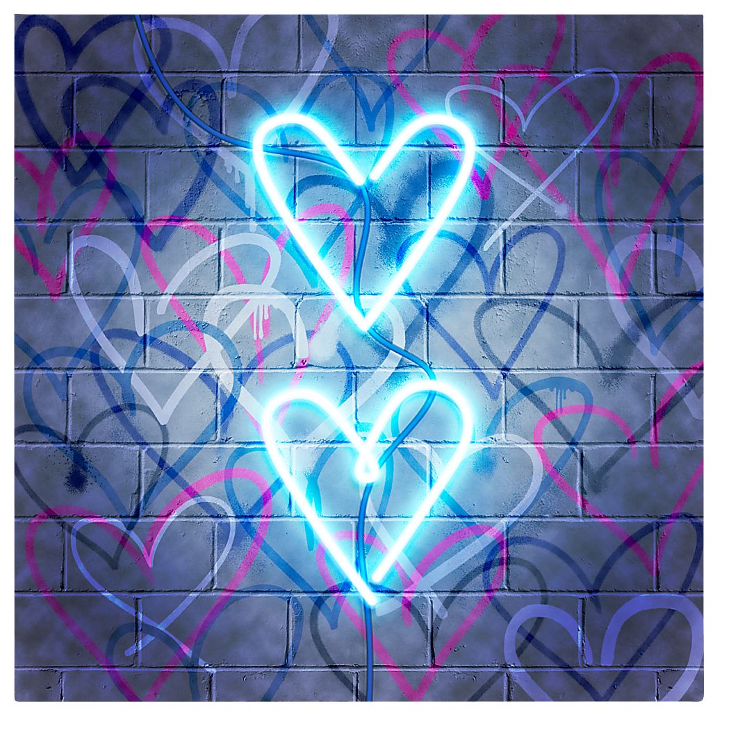 Kids Glowing Hearts Blue Artwork