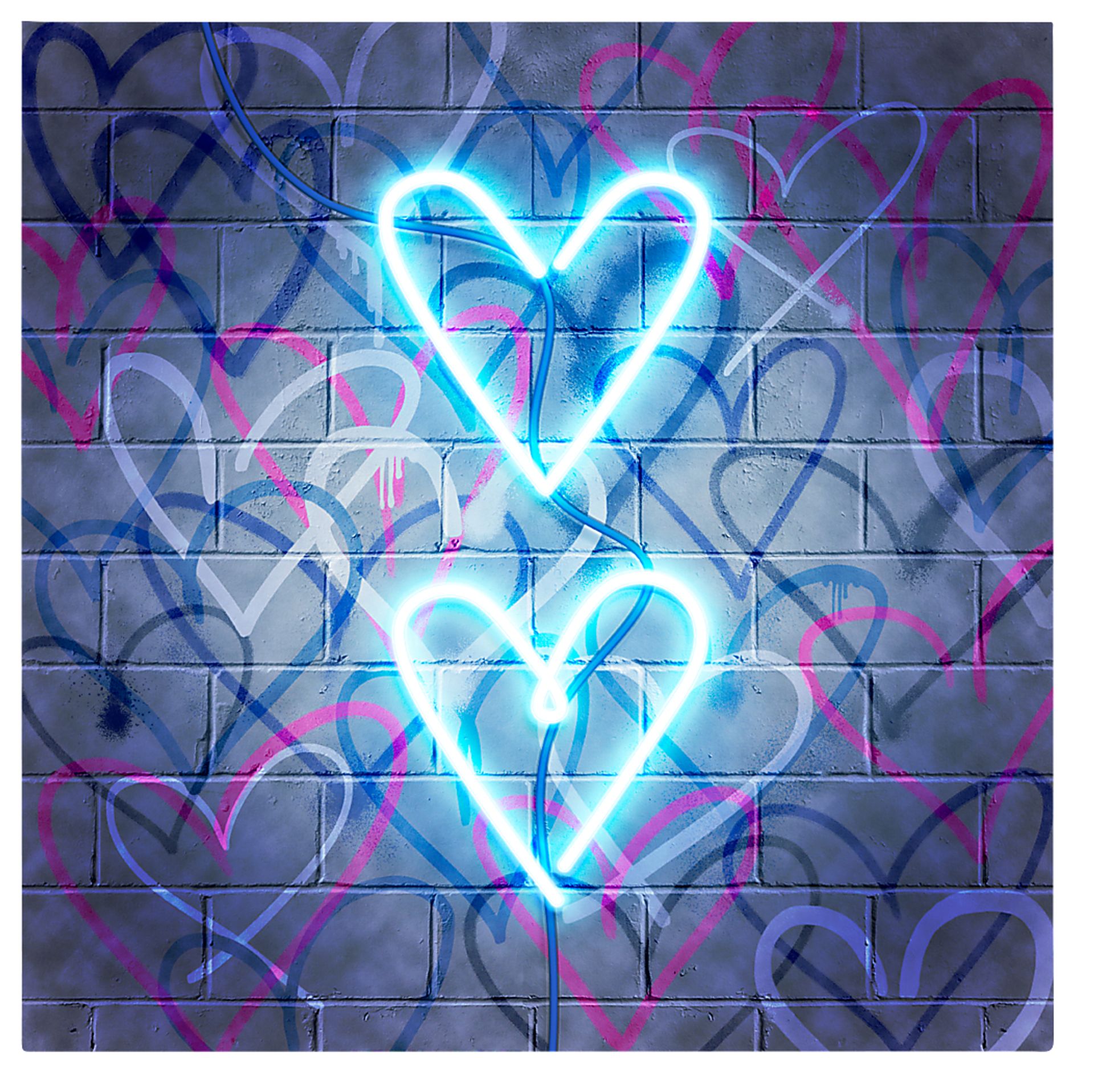 Kids Glowing Hearts Blue Artwork - Image 1