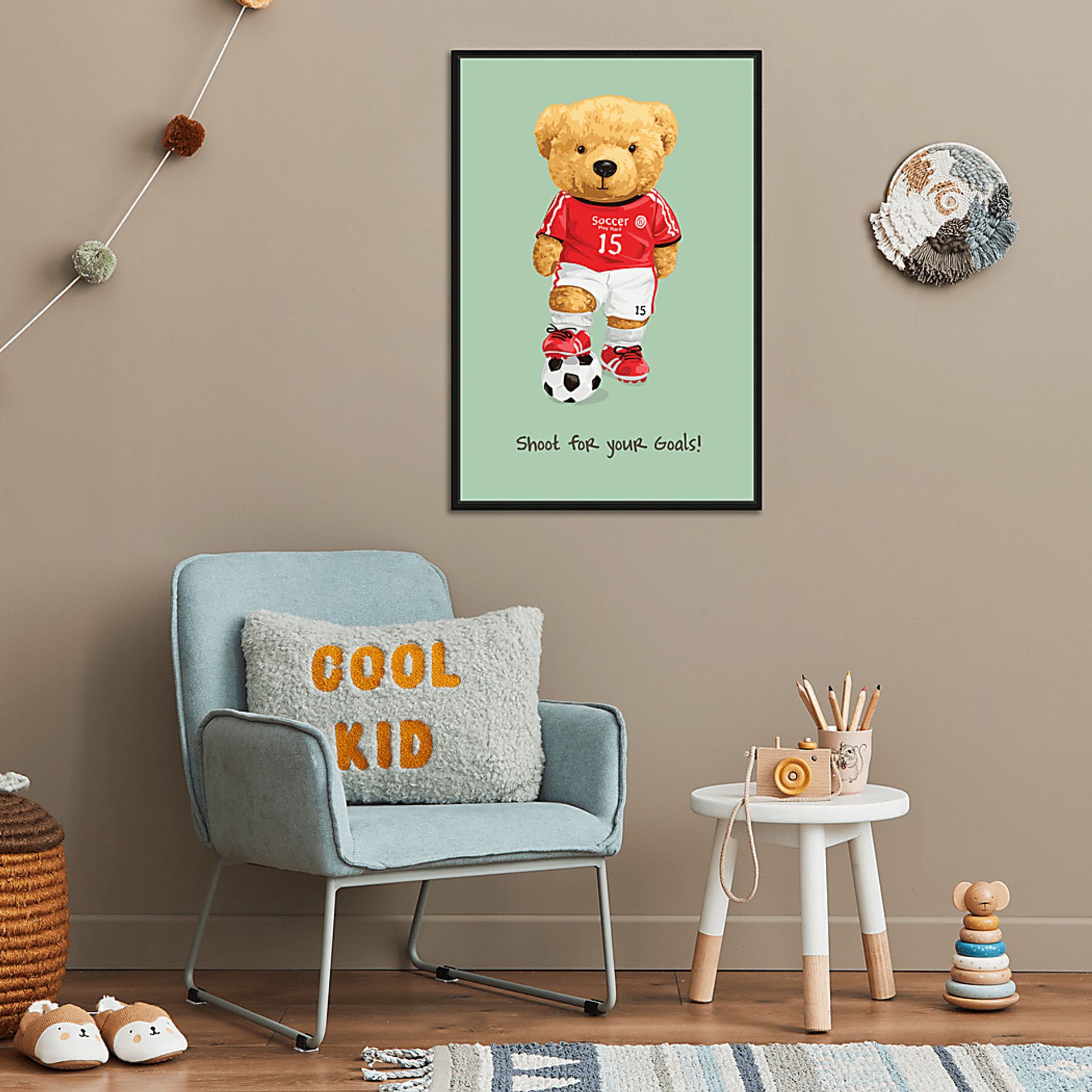 Kids Goals Teddy Bear Green Small Wall Art - Image 3