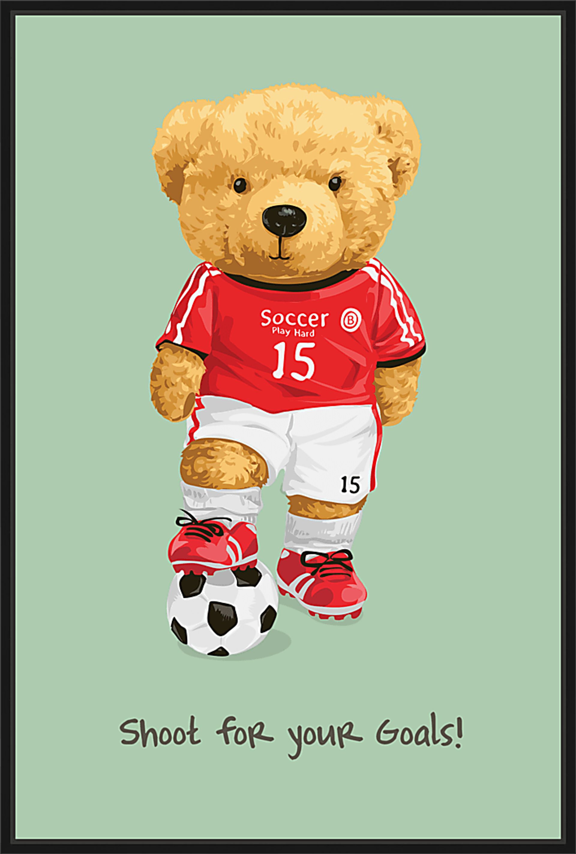 Kids Goals Teddy Bear Green Small Wall Art - Image 1