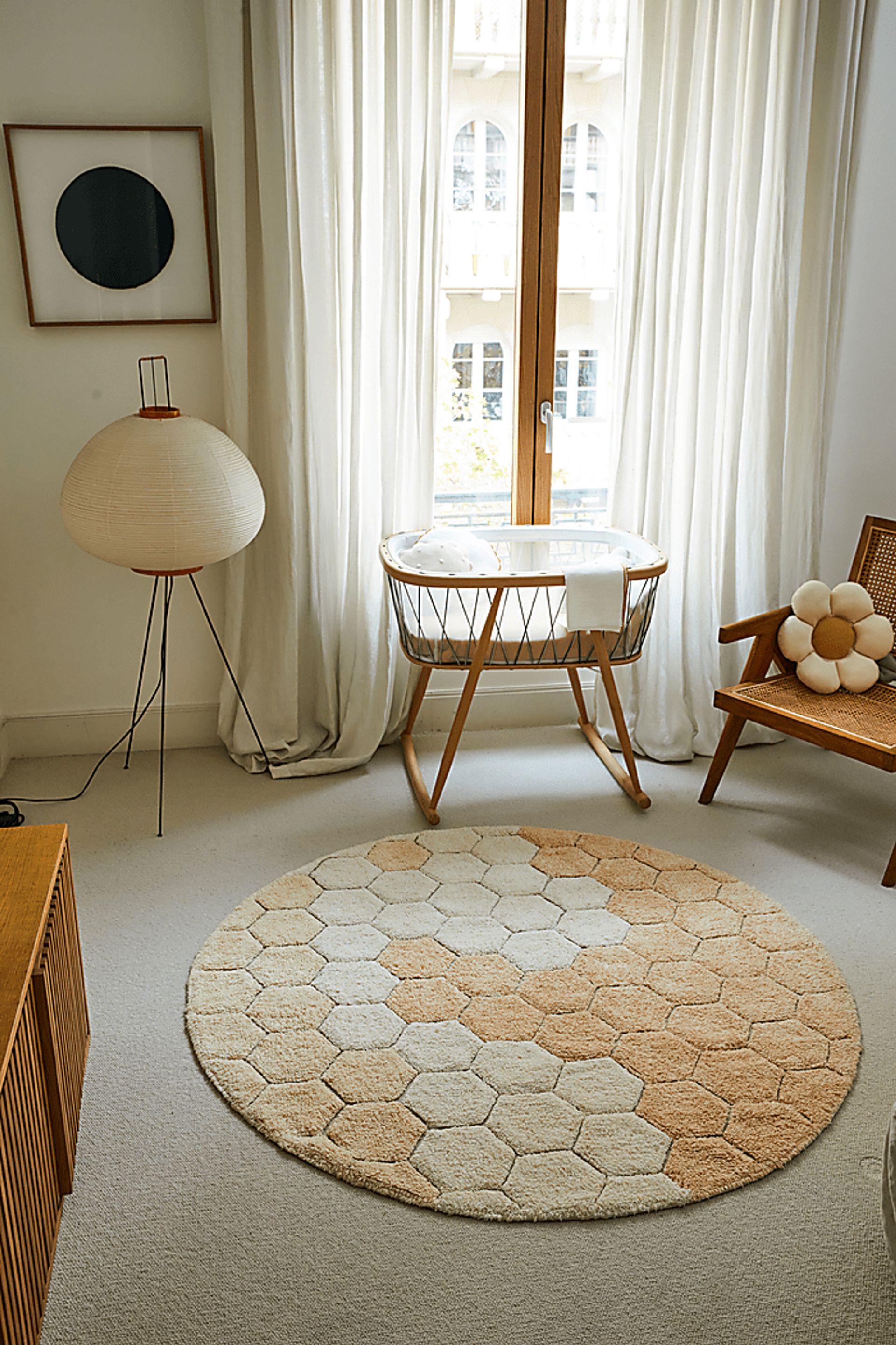 Kids Gold 4'7 Honeycomb Machine Washable Round Rug - Image 2