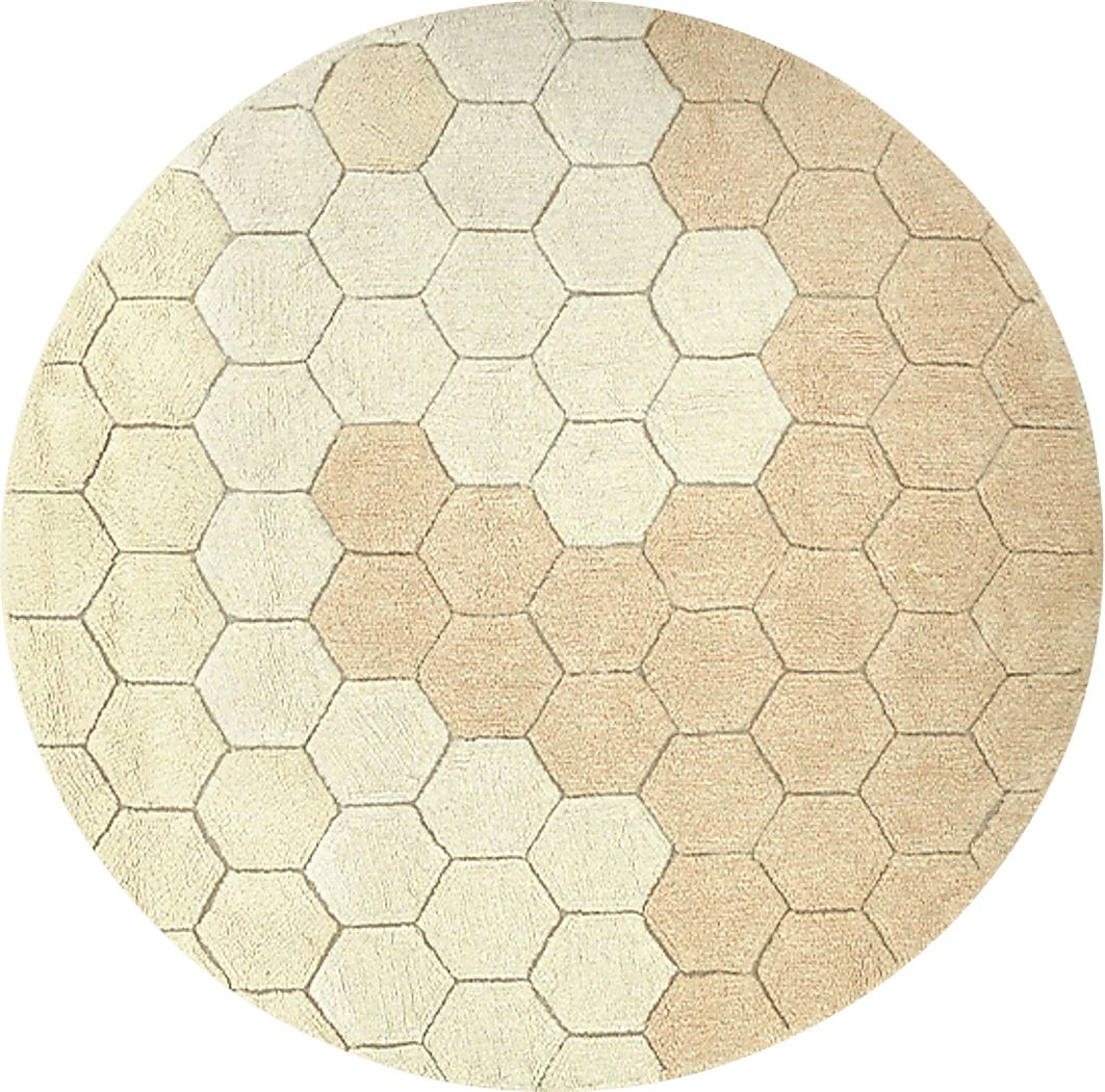 Kids Gold 4'7 Honeycomb Machine Washable Round Rug