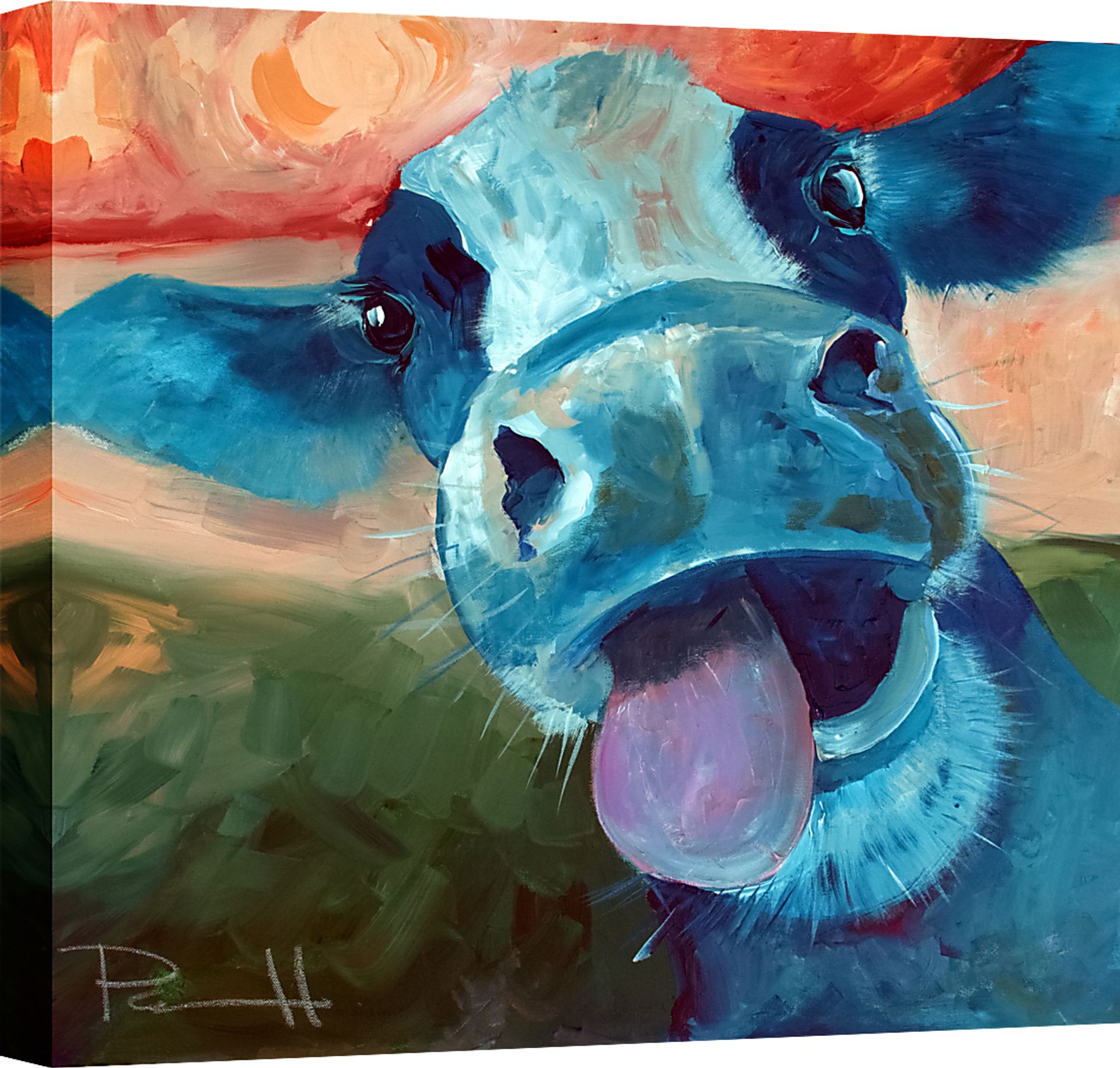 Kids Goofing Around Blue Artwork - Image 1