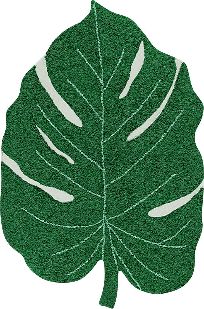 Kids Green 4' x 5'3 Monstera Leaf Machine Washable Rug