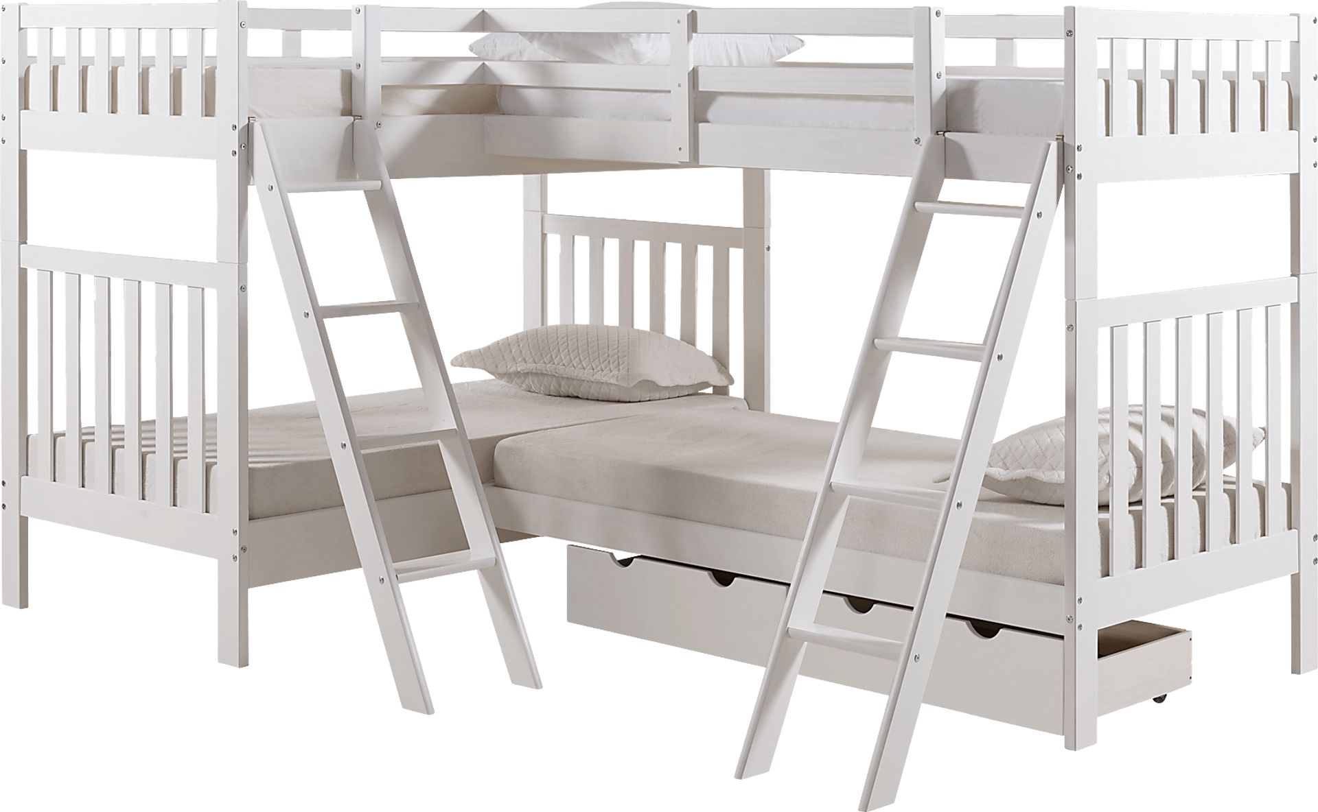 Kids Grenshall White Twin/Twin/Twin/Twin Bunk Bed with Storage - Image 1