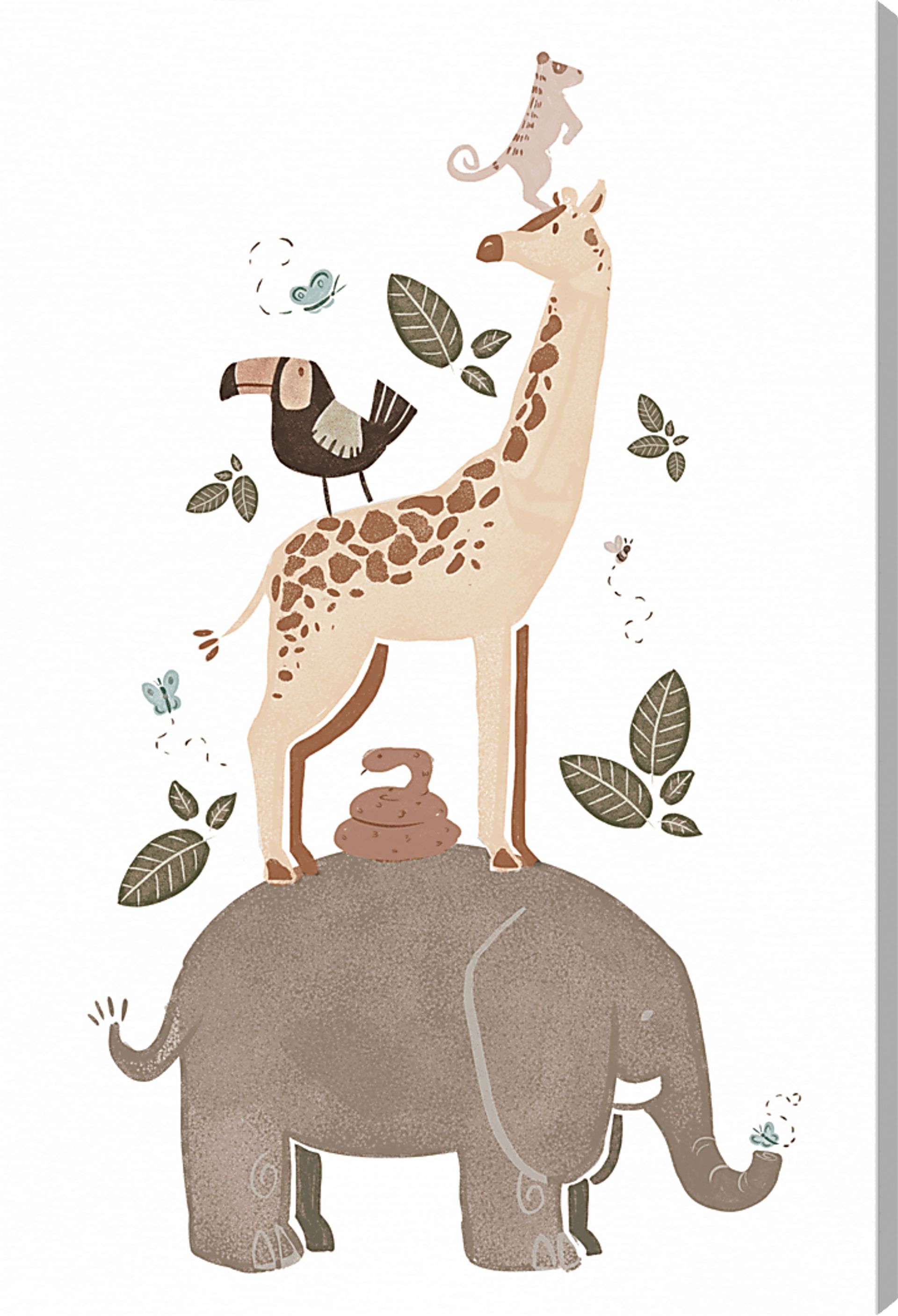 Kids Happy Safari Animals Brown Small Wall Art - Image 1
