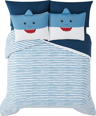 Kids Happy Shark Blue 7 Pc Full Comforter Set
