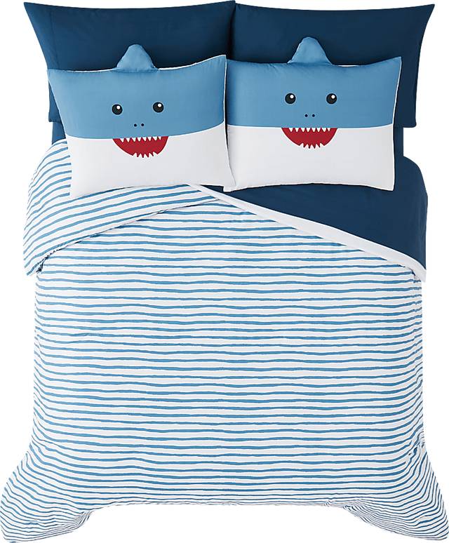 Kids Happy Shark Blue 7 Pc Full Comforter Set - Thumbnail - Image 1