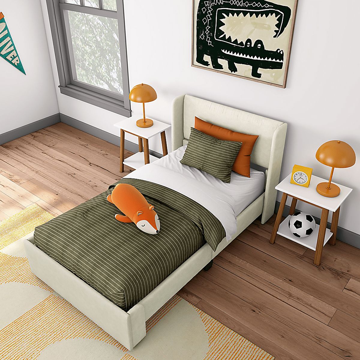 Haso Cream Colors,Light Wood,White Twin Bed | Rooms to Go