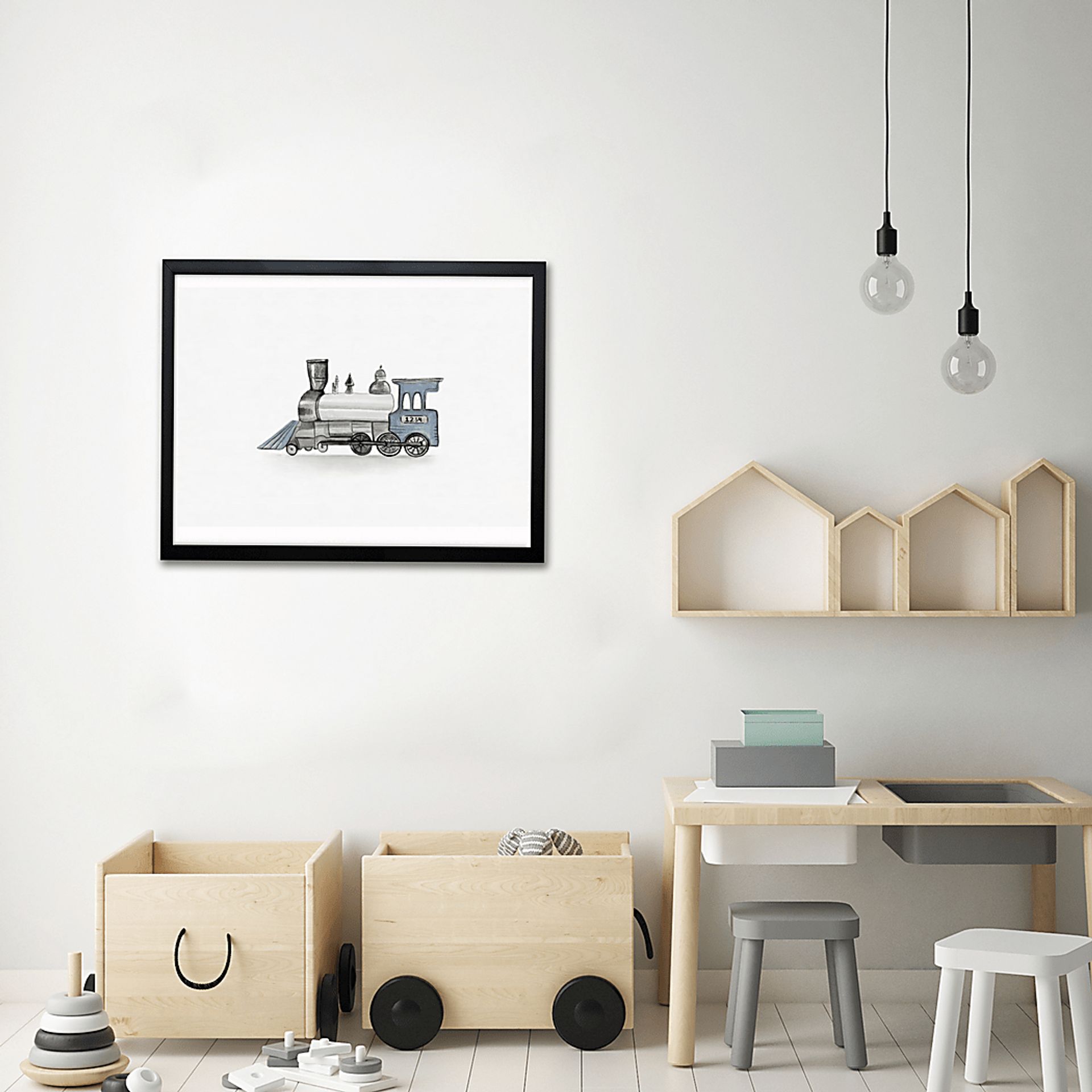 Kids Head of Train Blue Wall Art - Image 3