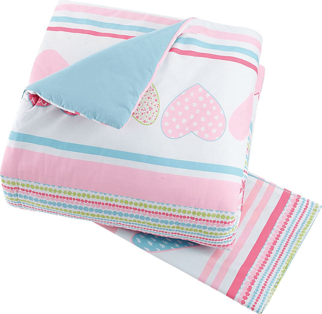 Kids Heart Of Love Pink Full Comforter Set - Thumbnail 2