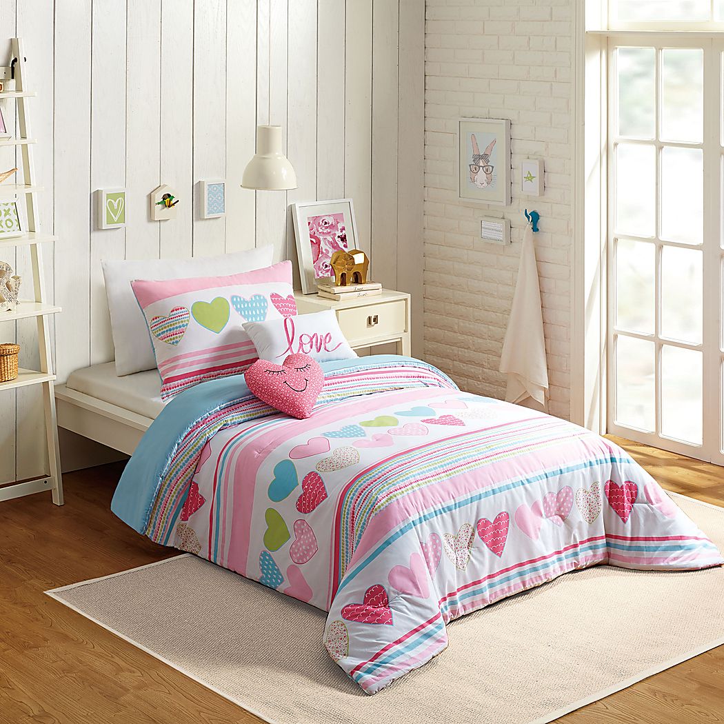 Kids Heart Of Love Pink Full Comforter Set