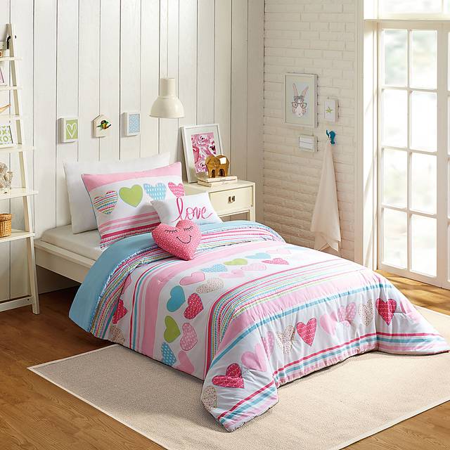 Kids Heart Of Love Pink Full Comforter Set - Thumbnail - Image 1