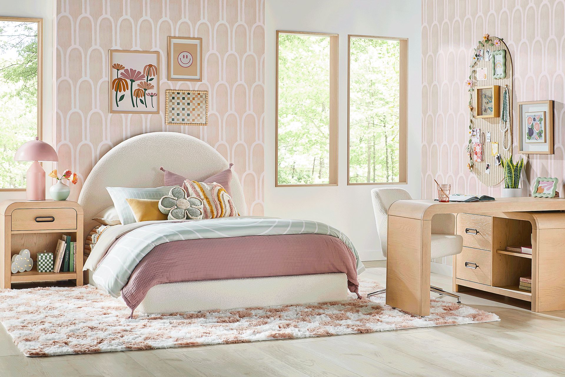 Kids Hidden Hills Light Oak Bedroom With Moonstone Natural Full Upholstered Bed - Image 2