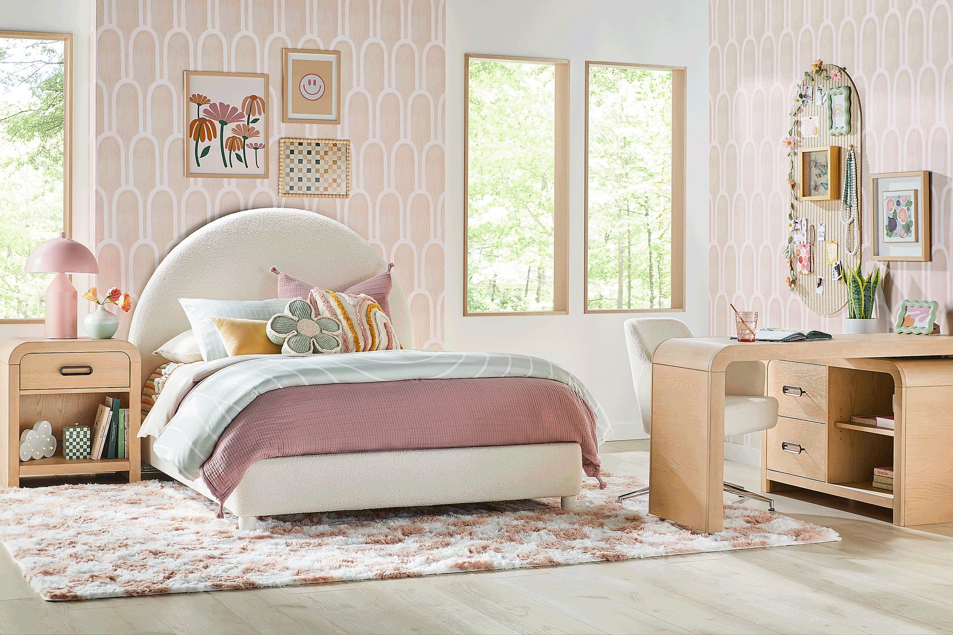 Kids Hidden Hills Light Oak Bedroom With Moonstone Natural Full Upholstered Bed - Image 1