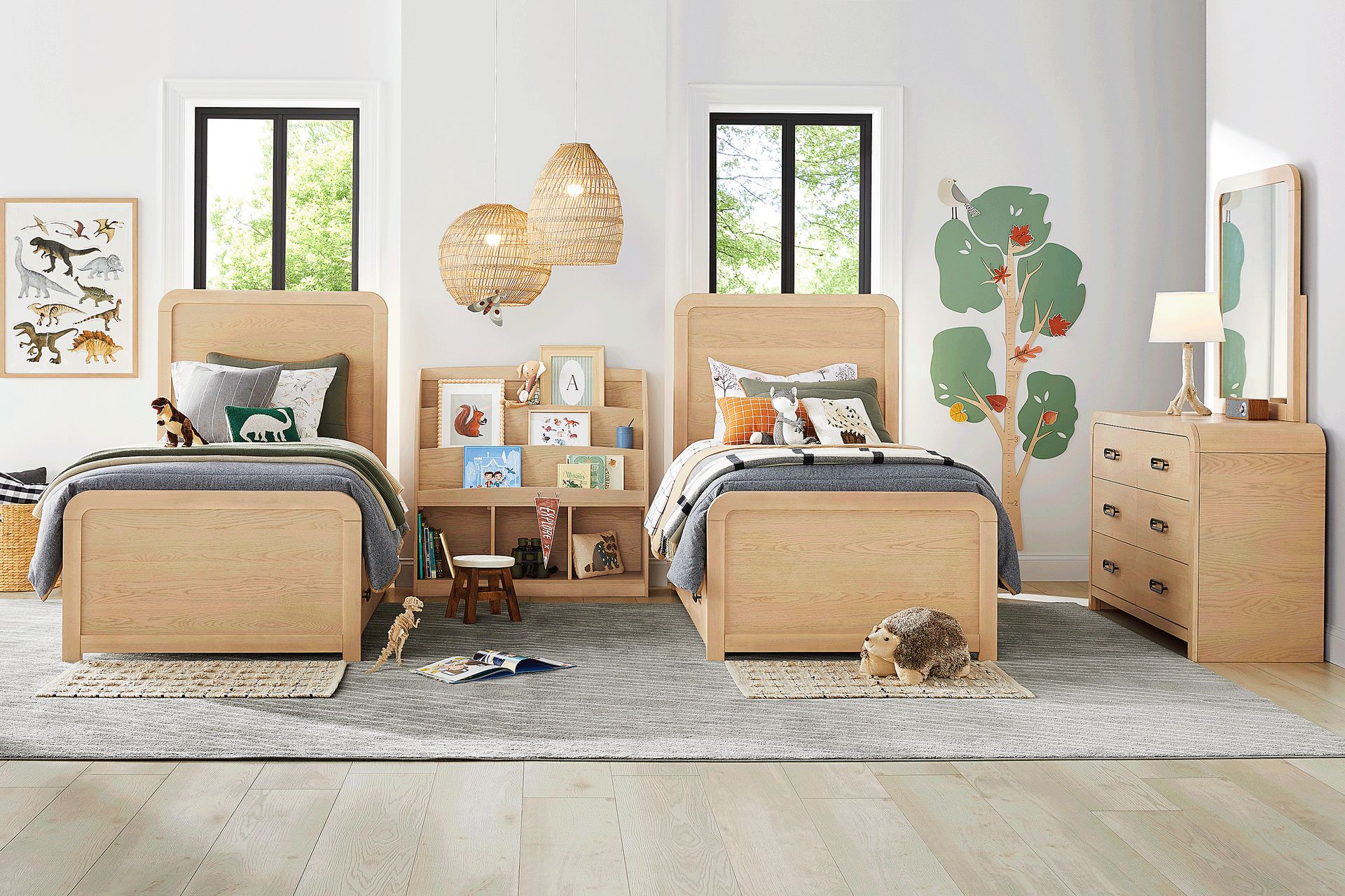 Kids Hidden Hills Light Oak Dual Full Panel Bedroom - Image 1