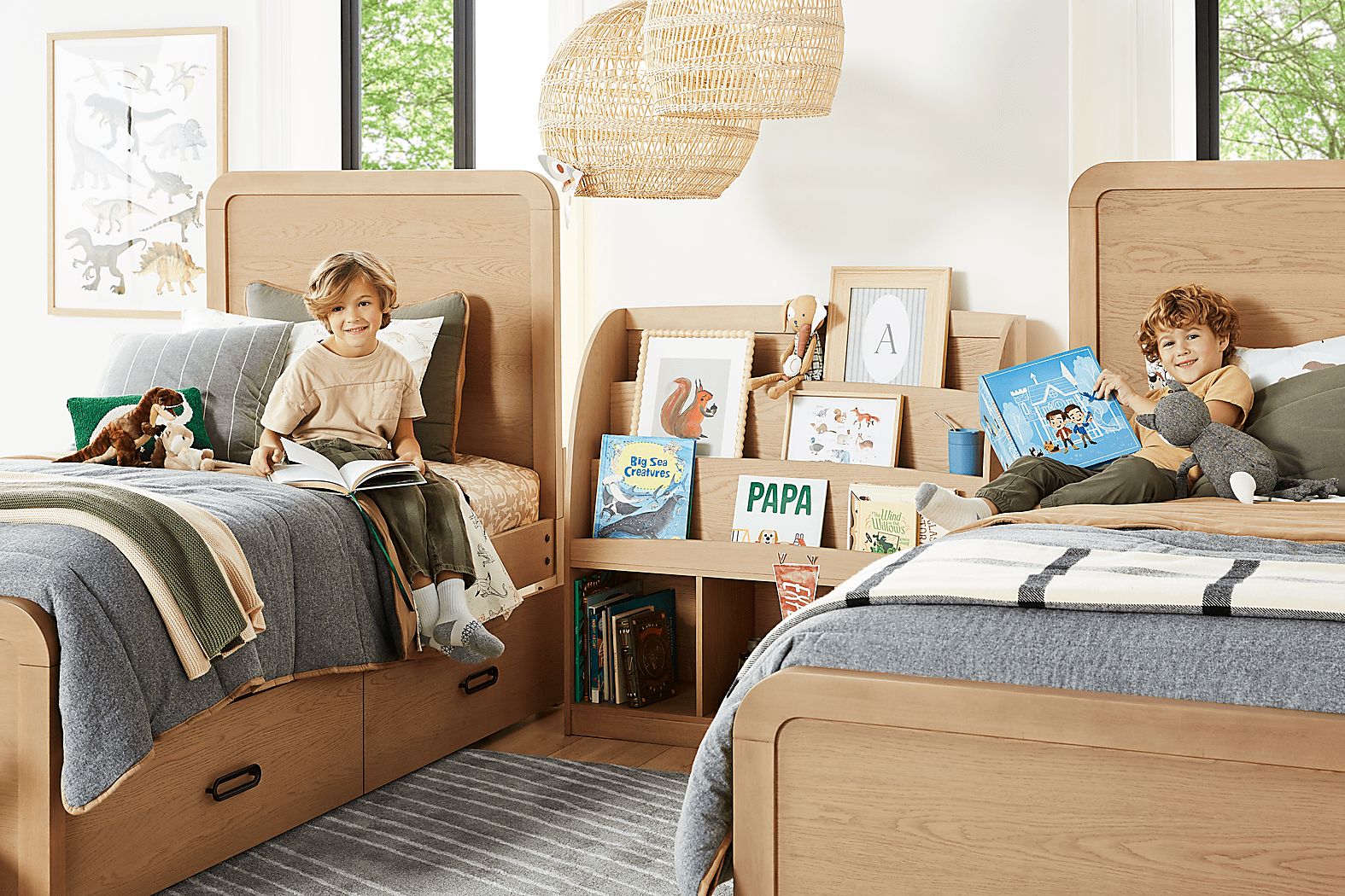 Kids Hidden Hills Light Oak Dual Full Panel Bedroom