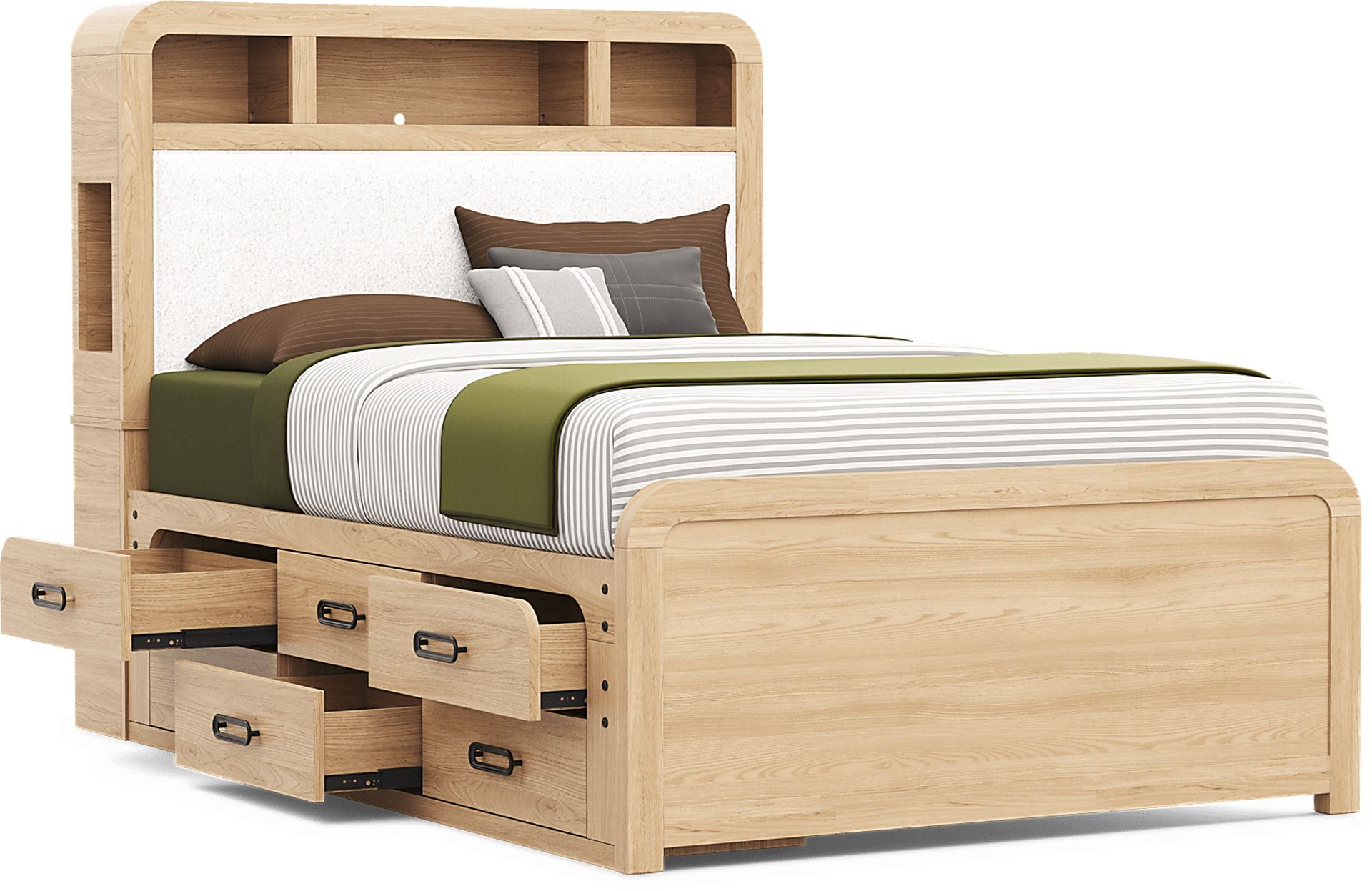 Kids Hidden Hills Light Oak Full Bookcase Bed with Storage Side Rail - Image 3