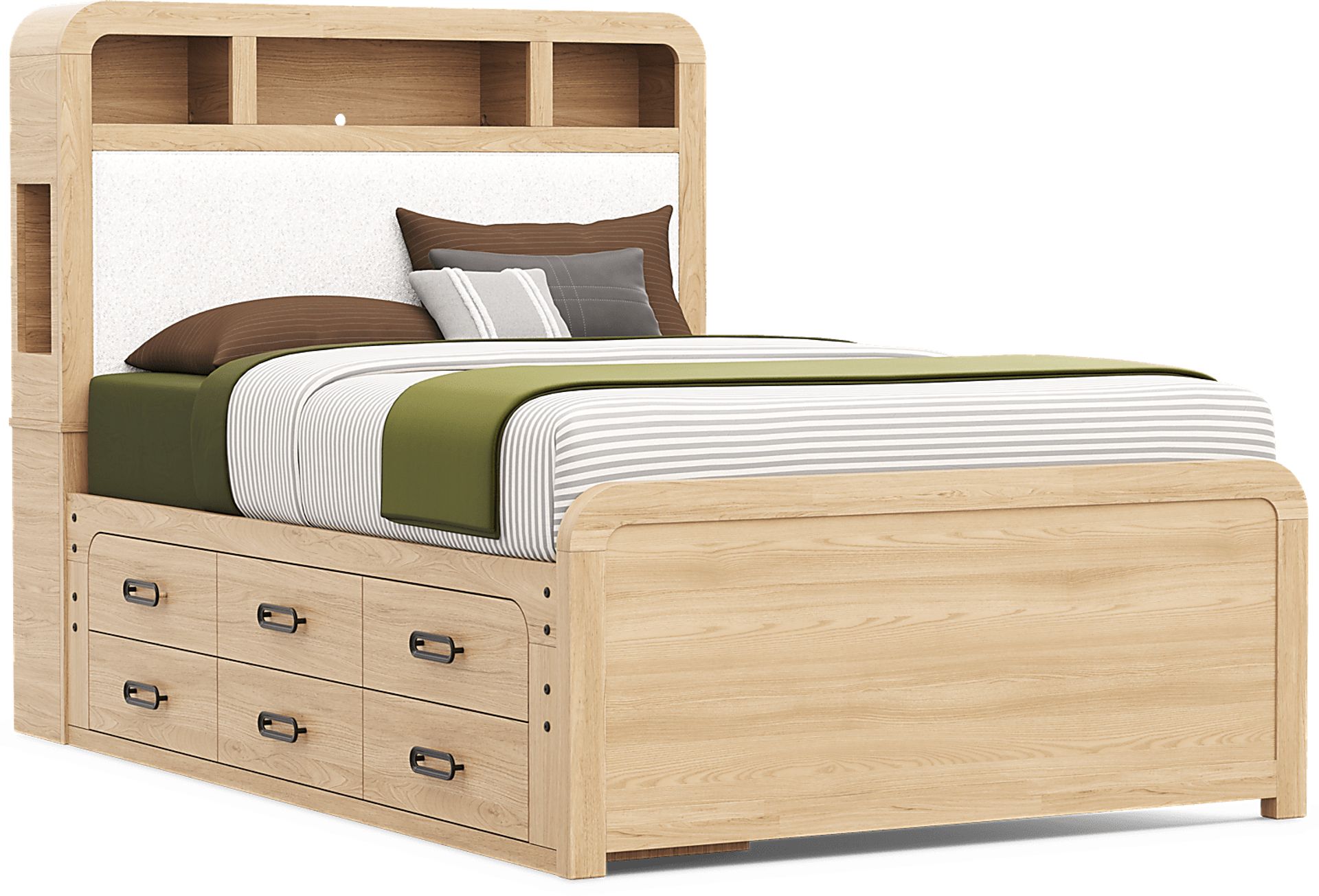 Kids Hidden Hills Light Oak Full Bookcase Bed with Storage Side Rail - Image 1