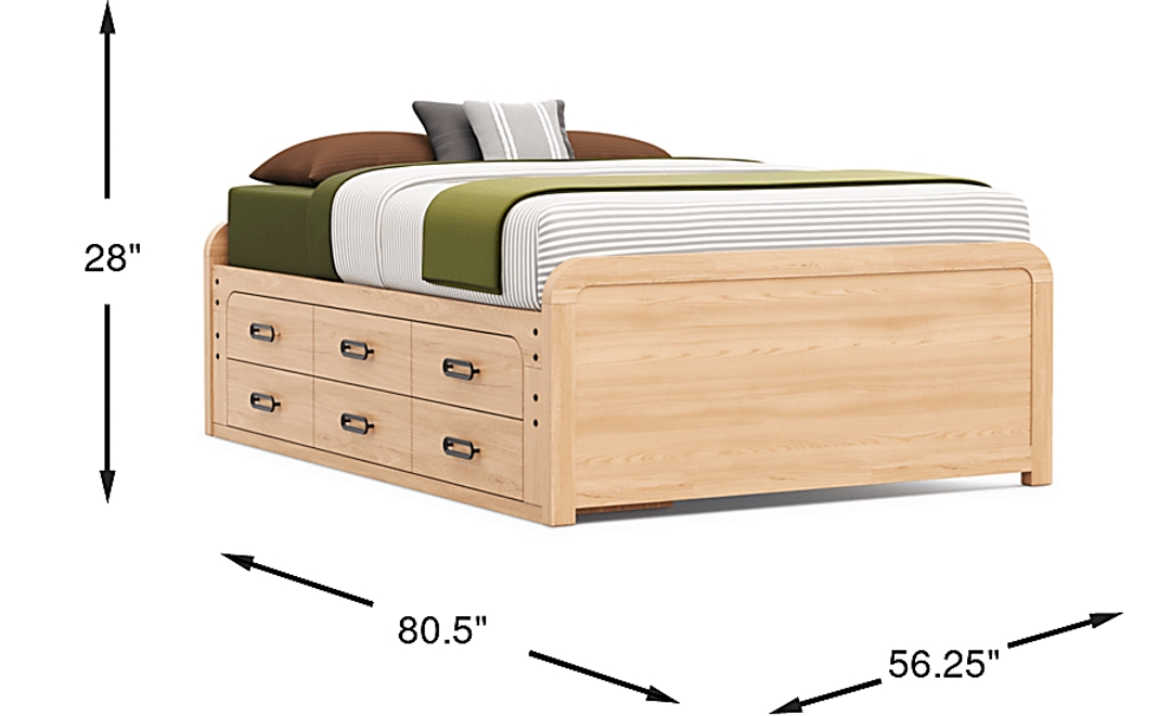 Kids Hidden Hills Light Oak Full Low Profile Bed with Storage Side Rail