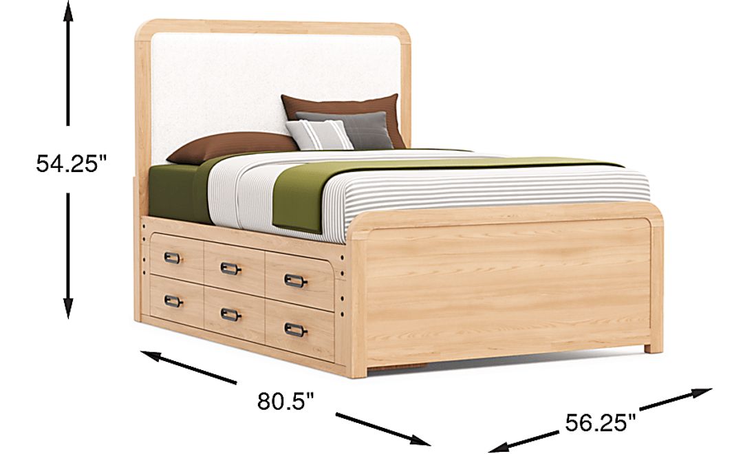 Kids Hidden Hills Light Oak Full Upholstered Panel Bed with Storage Side Rail