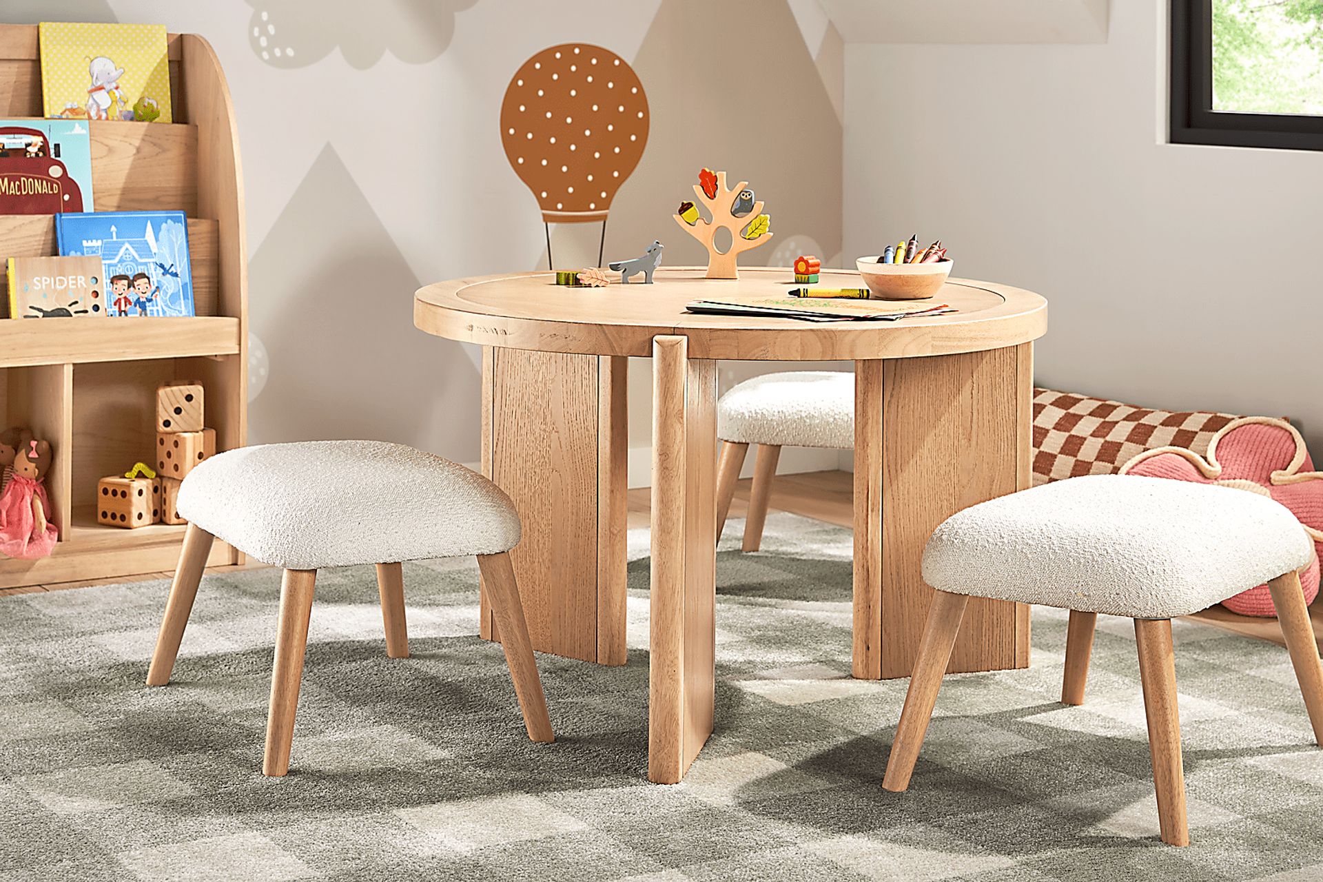 Kids Hidden Hills Light Oak Play Table with Three Stools - Image 4