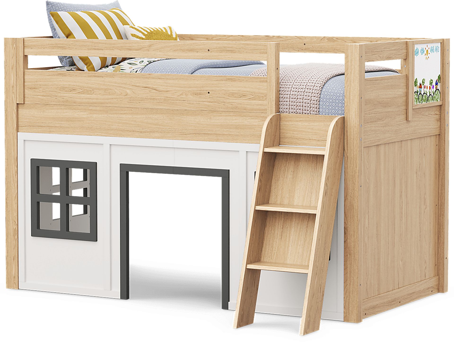 Kids Hidden Hills Light Oak Twin Low Loft Clubhouse with Activity Panel - Image 4