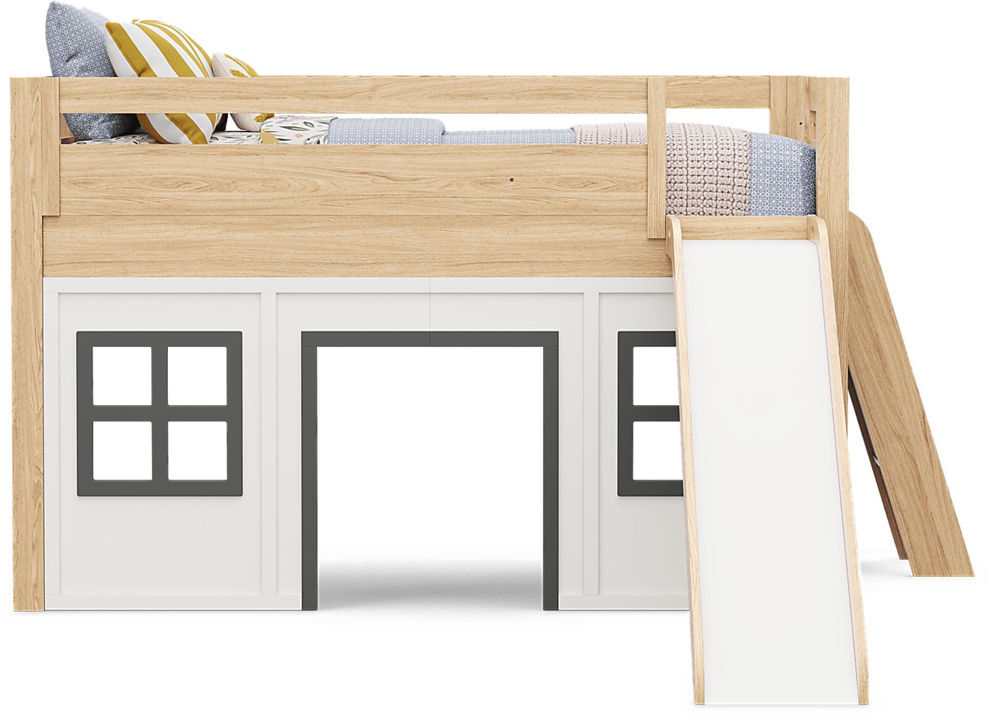 Kids Hidden Hills Light Oak Twin Low Loft Clubhouse with Slide - Image 3