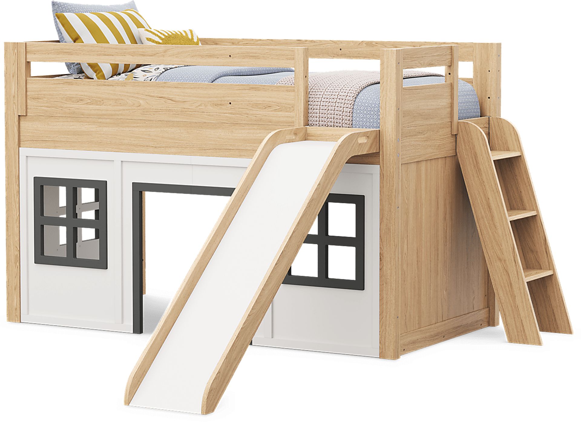 Kids Hidden Hills Light Oak Twin Low Loft Clubhouse with Slide - Image 4