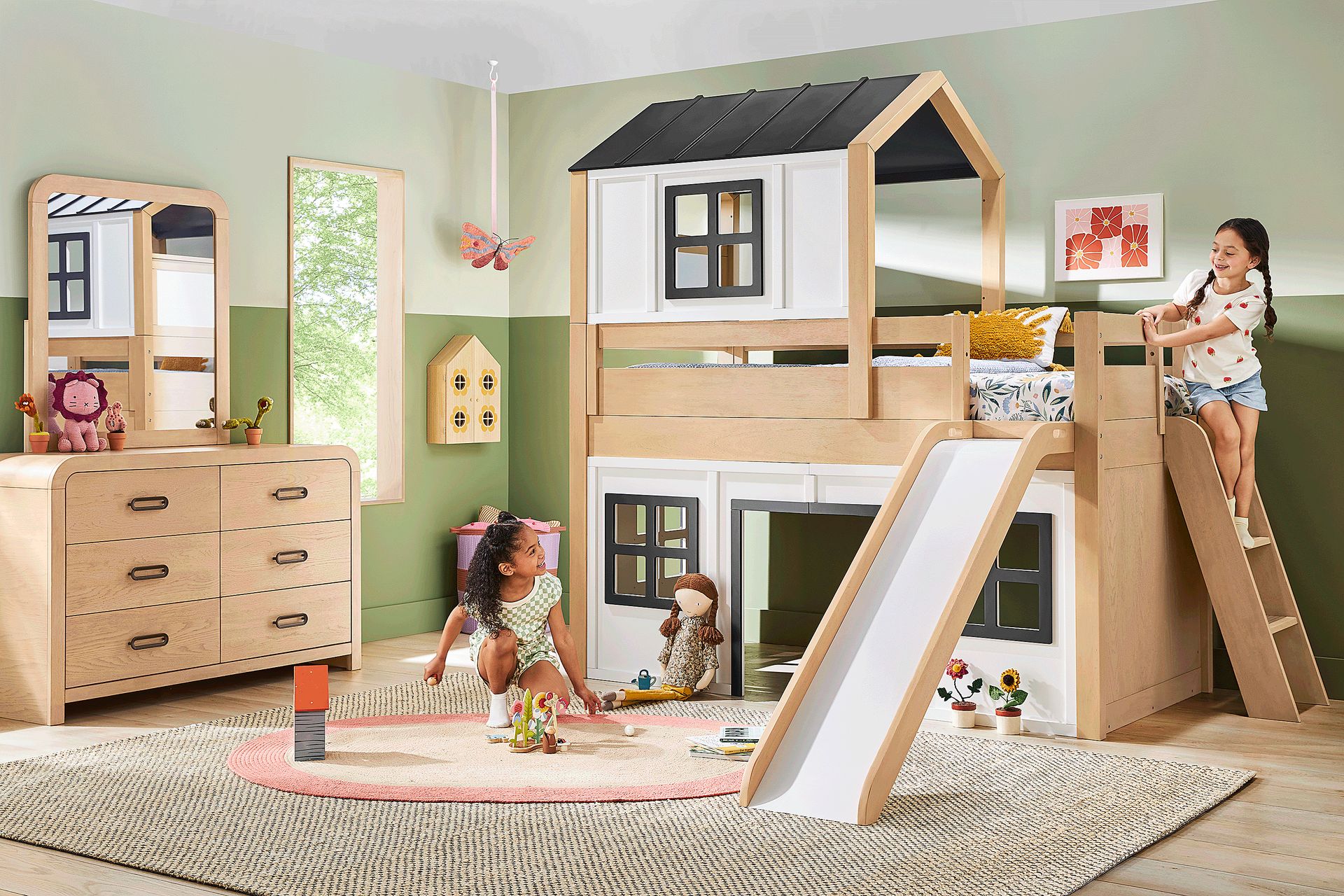 Kids Hidden Hills Light Oak Twin Low Loft Treehouse with Slide - Image 4