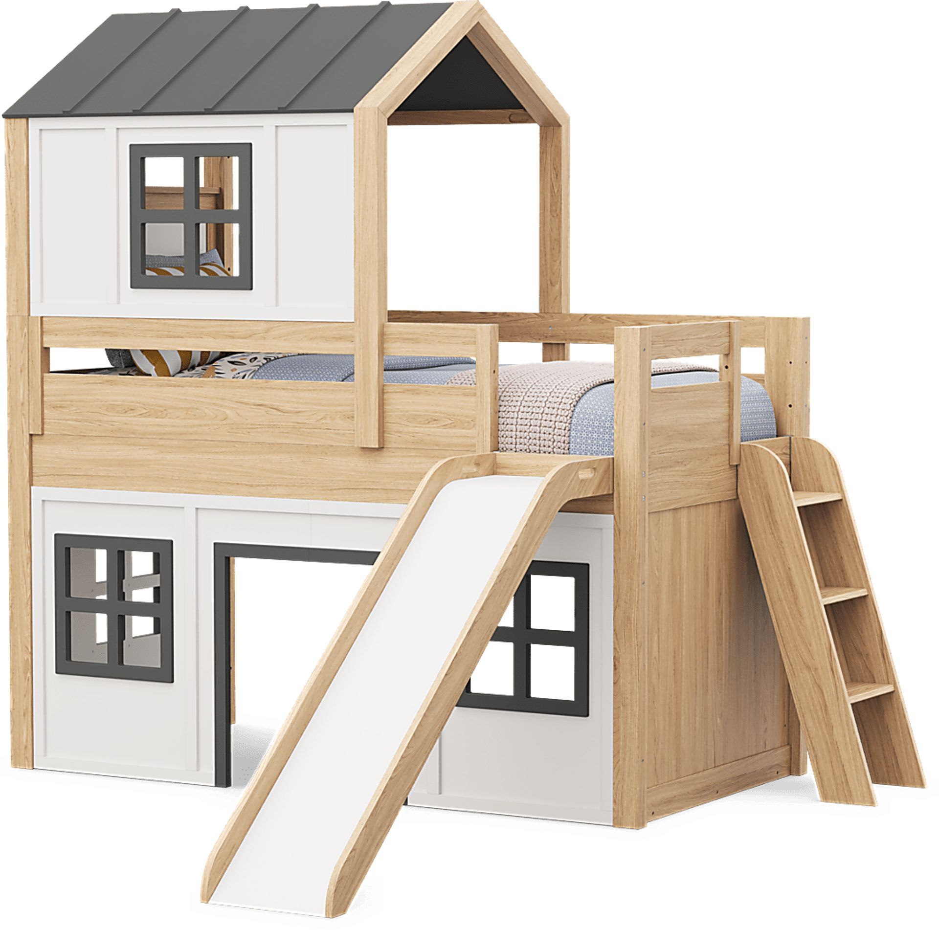 Kids Hidden Hills Light Oak Twin Low Loft Treehouse with Slide - Image 6
