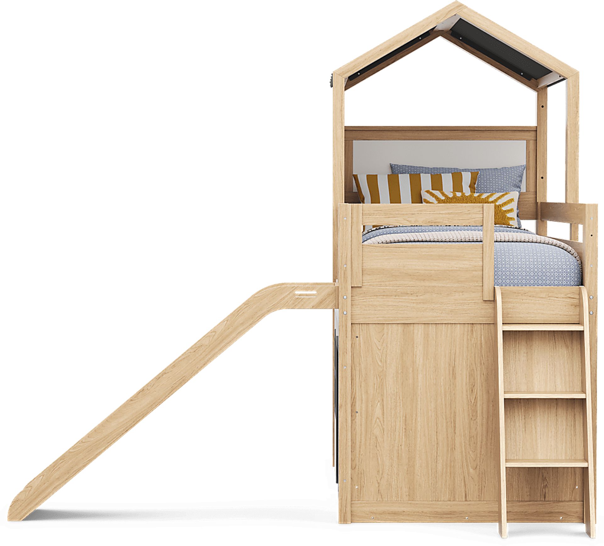 Kids Hidden Hills Light Oak Twin Low Loft Treehouse with Slide - Image 7
