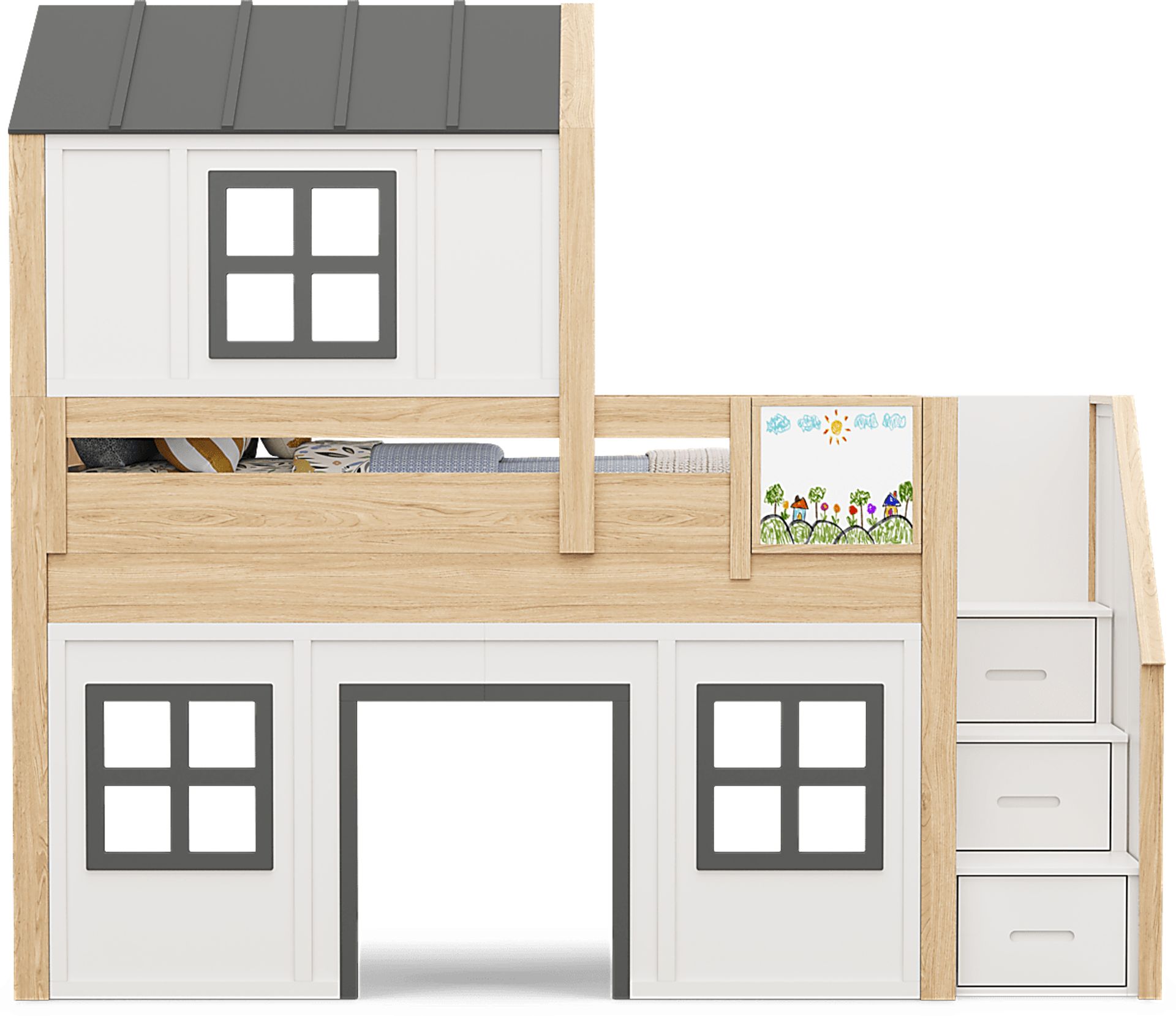Kids Hidden Hills Light Oak Twin Low Loft Treehouse with Steps and Activity Panel - Image 3