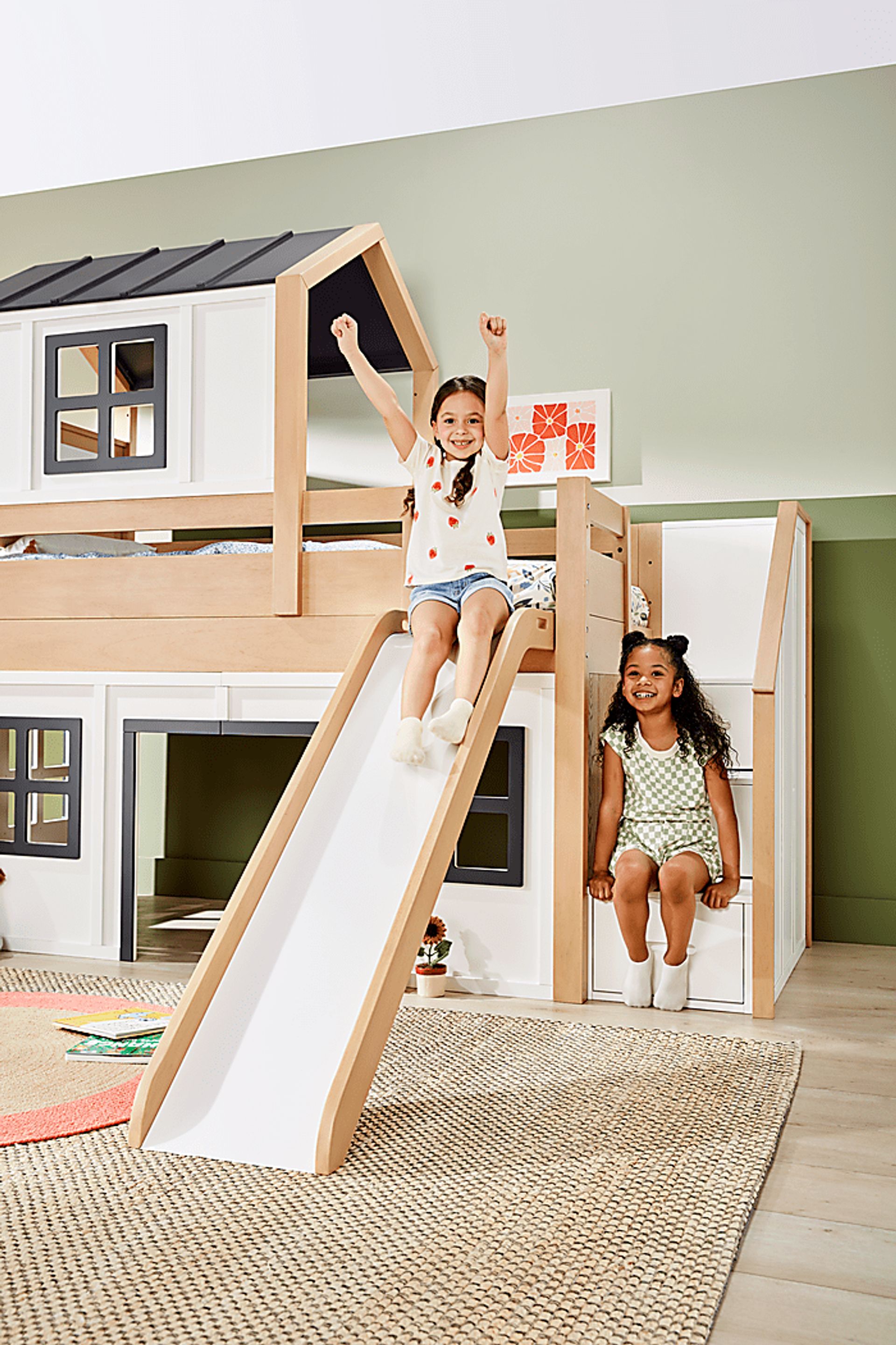 Kids Hidden Hills Light Oak Twin Low Loft Treehouse with Steps and Slide - Image 14