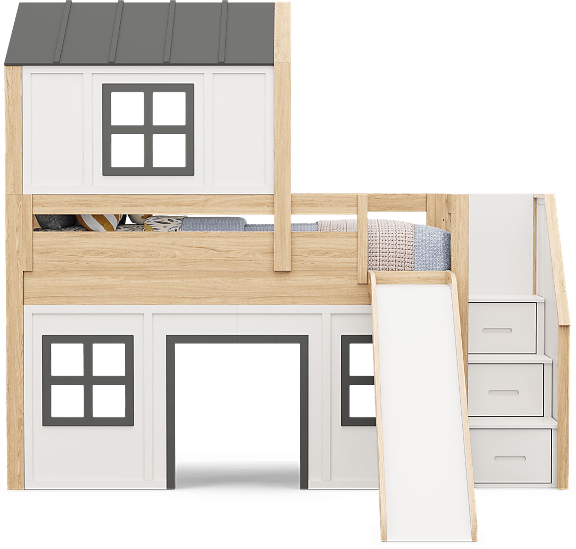 Kids Hidden Hills Light Oak Twin Low Loft Treehouse with Steps and Slide - Image 5