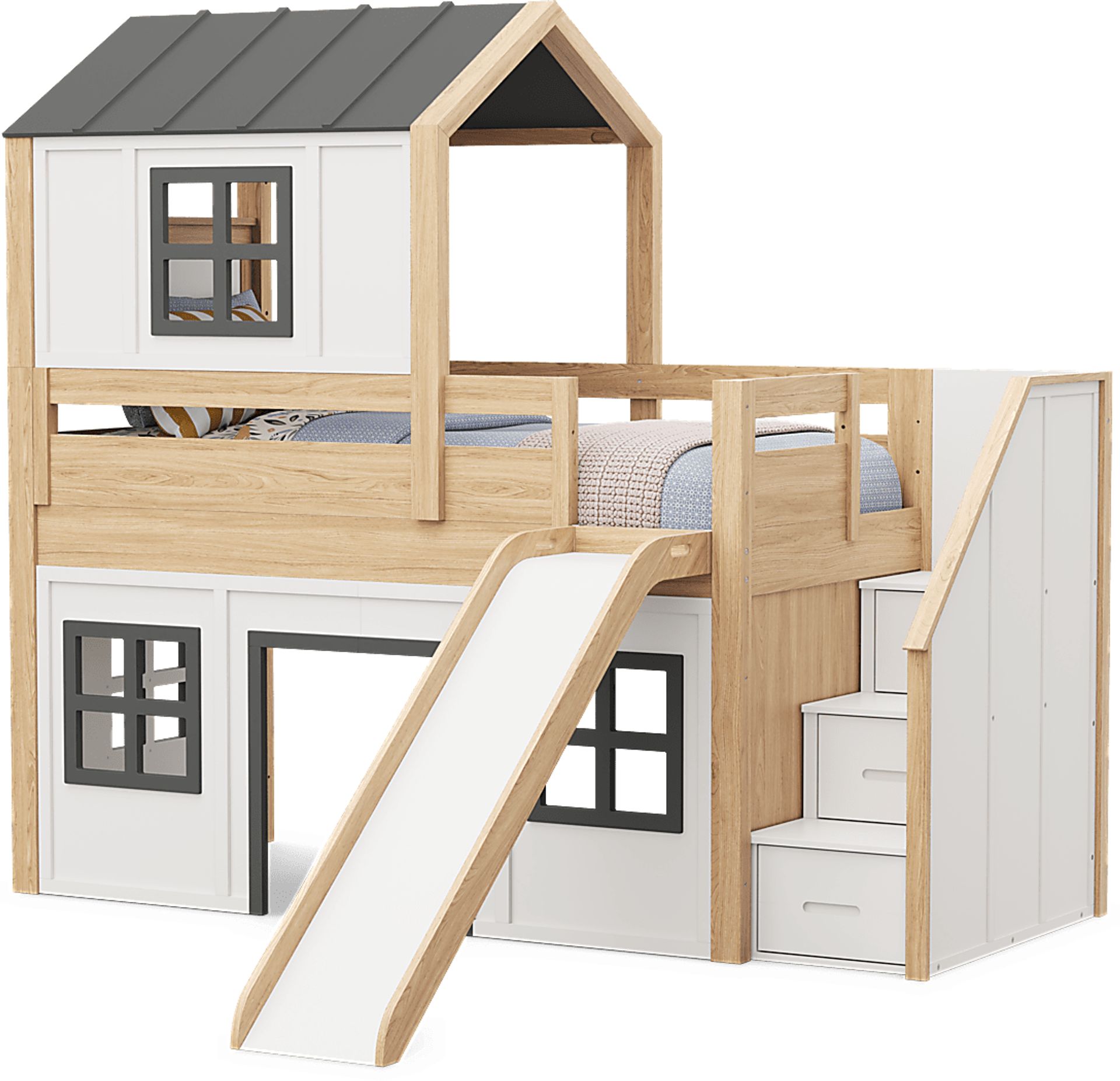 Kids Hidden Hills Light Oak Twin Low Loft Treehouse with Steps and Slide - Image 6