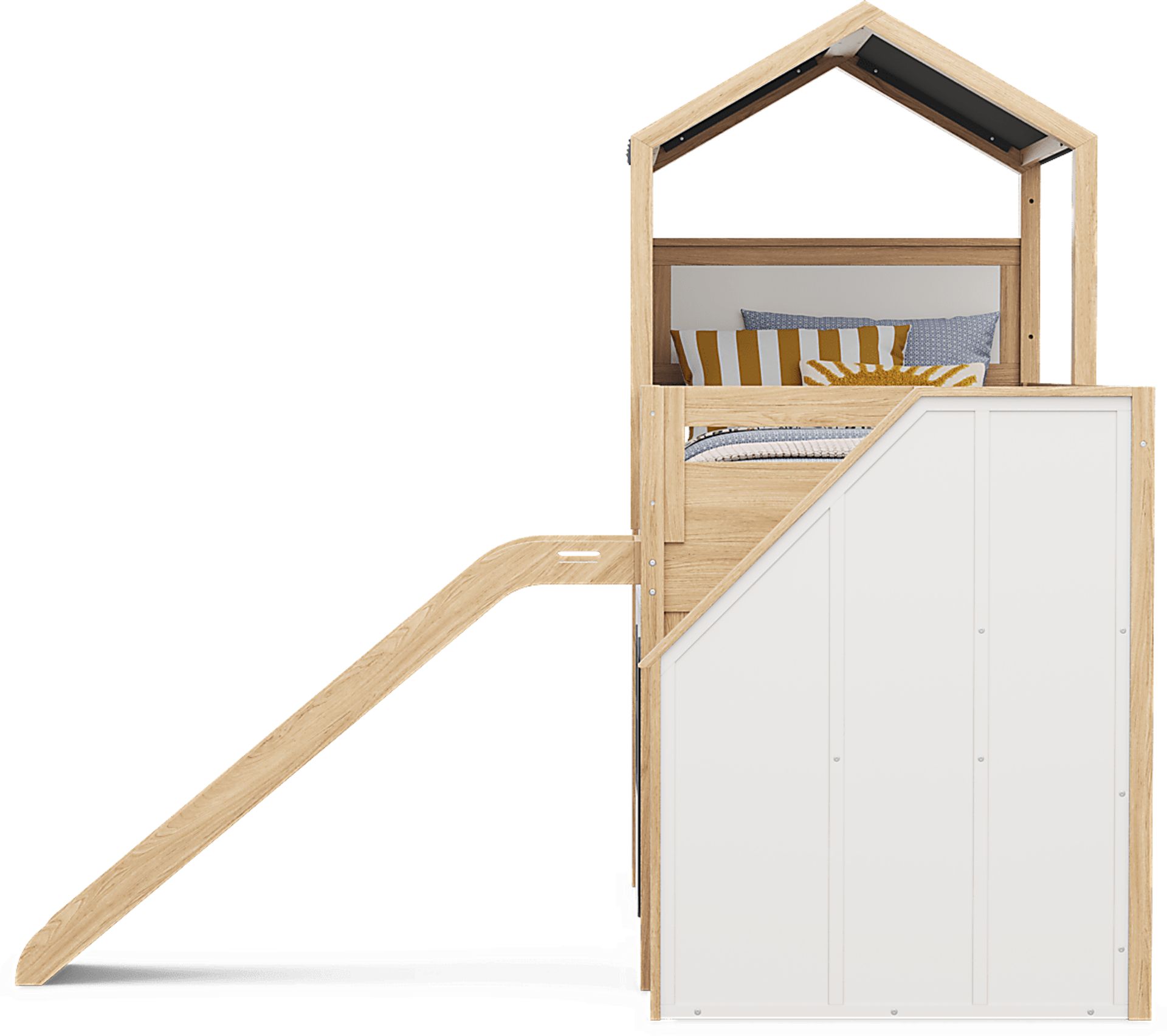 Kids Hidden Hills Light Oak Twin Low Loft Treehouse with Steps and Slide - Image 7