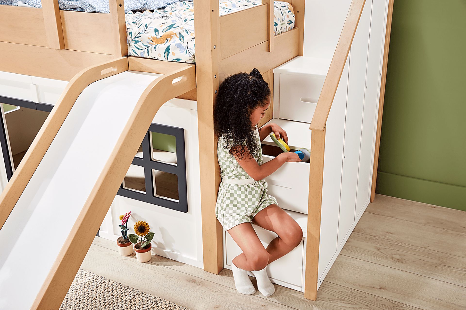 Kids Hidden Hills Light Oak Twin Low Loft with Steps and Slide - Image 4
