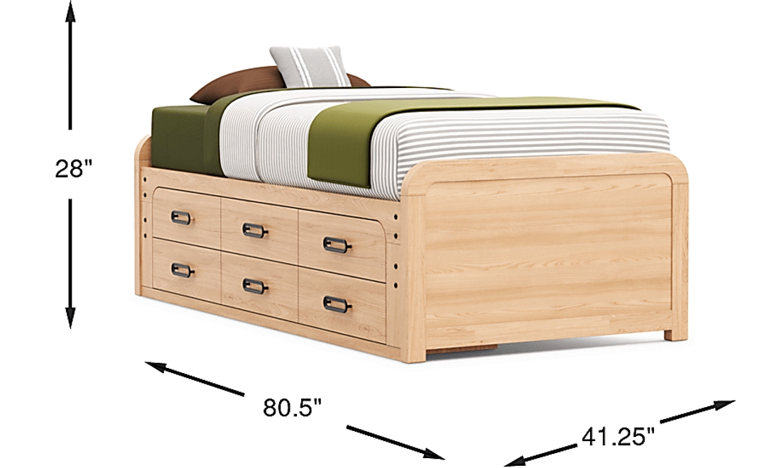 Kids Hidden Hills Light Oak Twin Low Profile Bed with Storage Side Rail