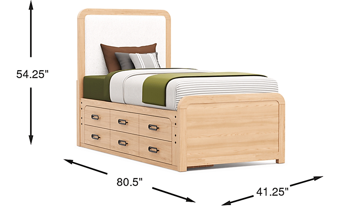 Kids Hidden Hills Light Oak Twin Upholstered Panel Bed with Storage Side Rail