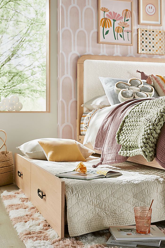 Hidden Hills Light Oak Twin Upholstered Panel Bed - Thumbnail 4