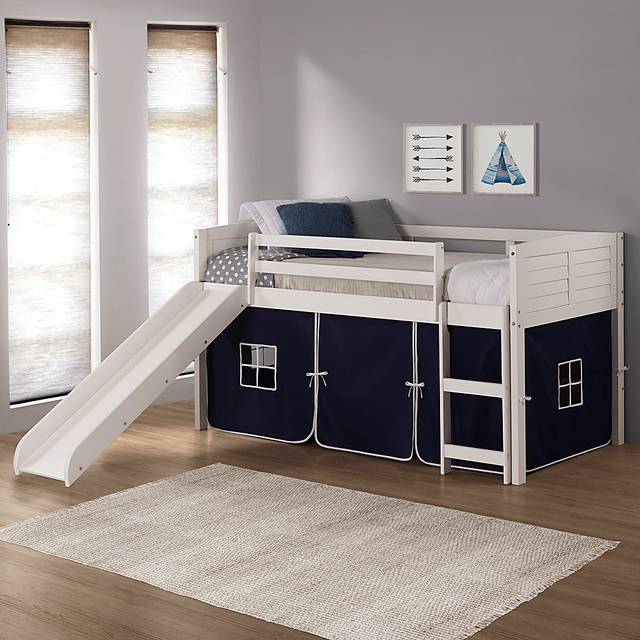 Kids Camp Hideaway White Twin Jr Loft Bed with Blue Tent and Slide - Thumbnail - Image 5
